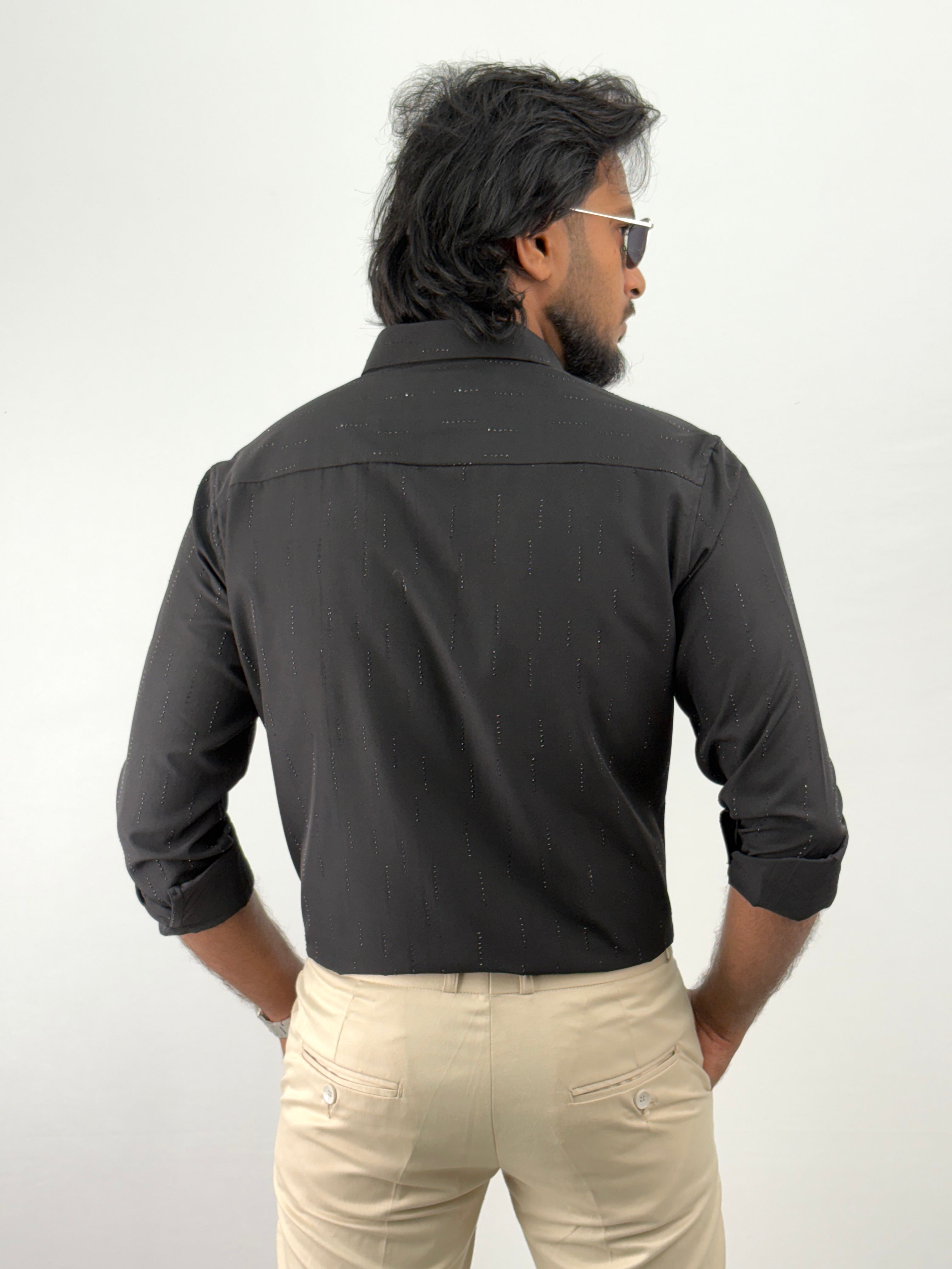 Black Designer Stone Work Shirt