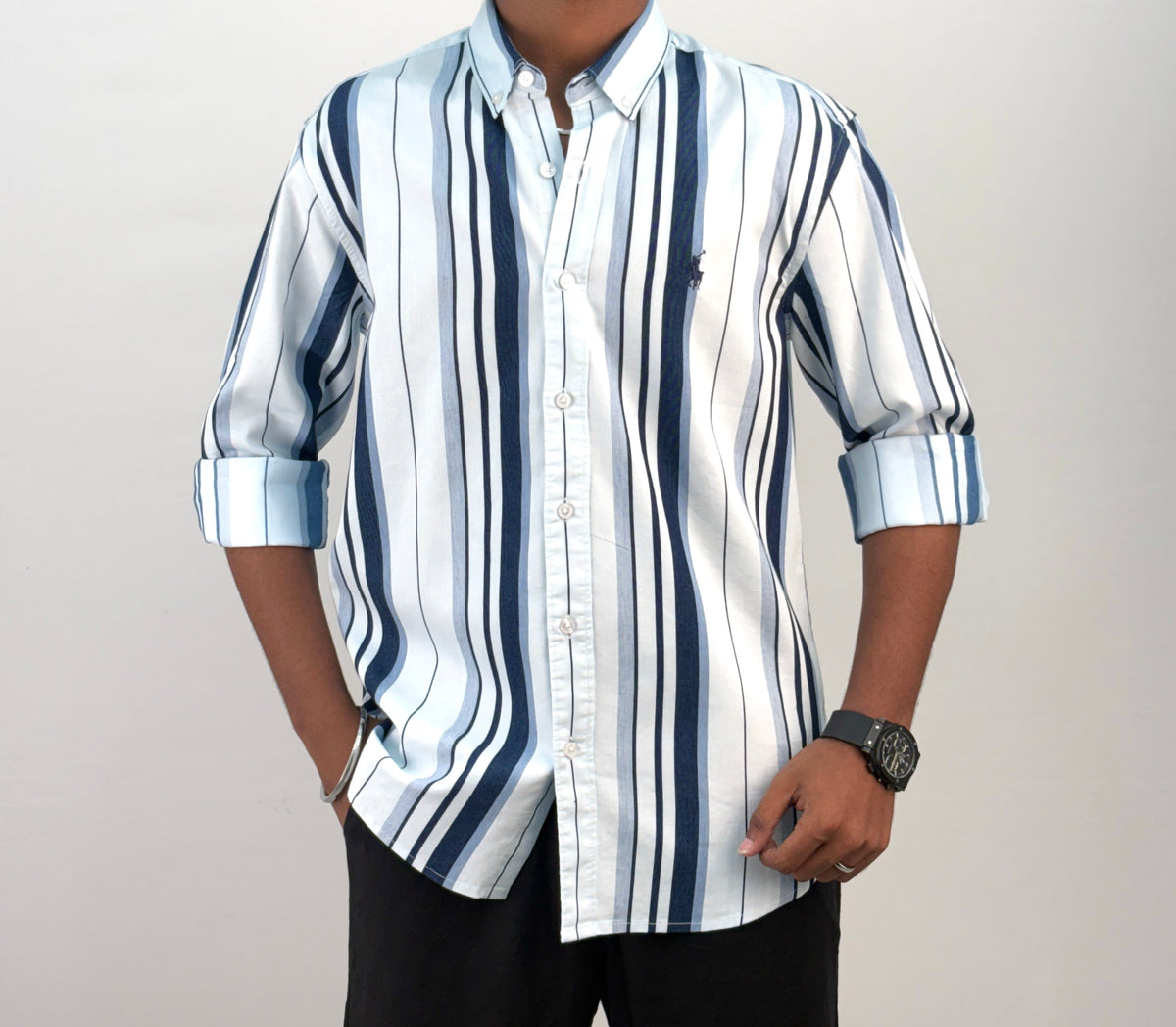White Blue Stripe Shirt 3