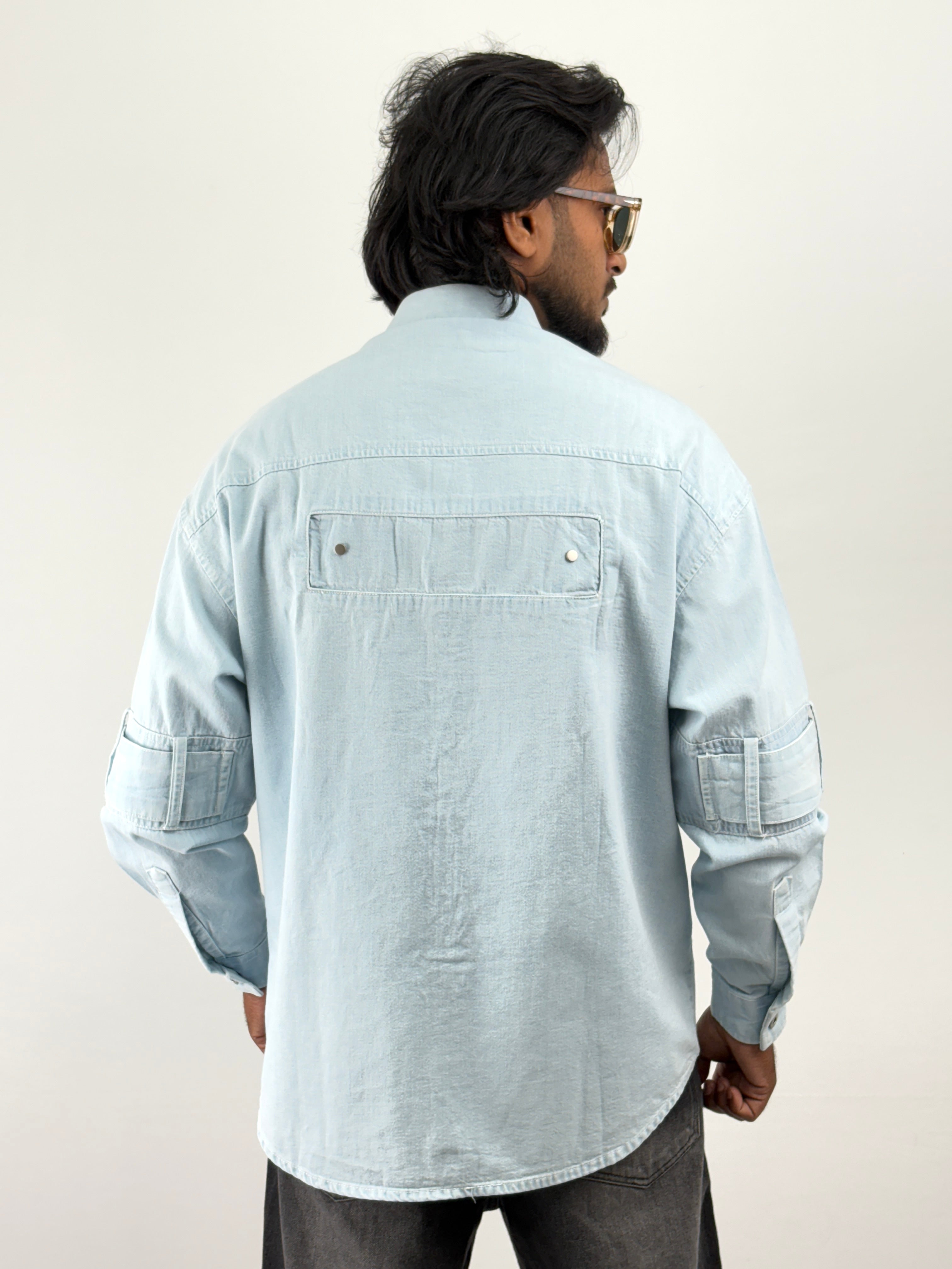 Ice Blue Streetwear Denim Shirt