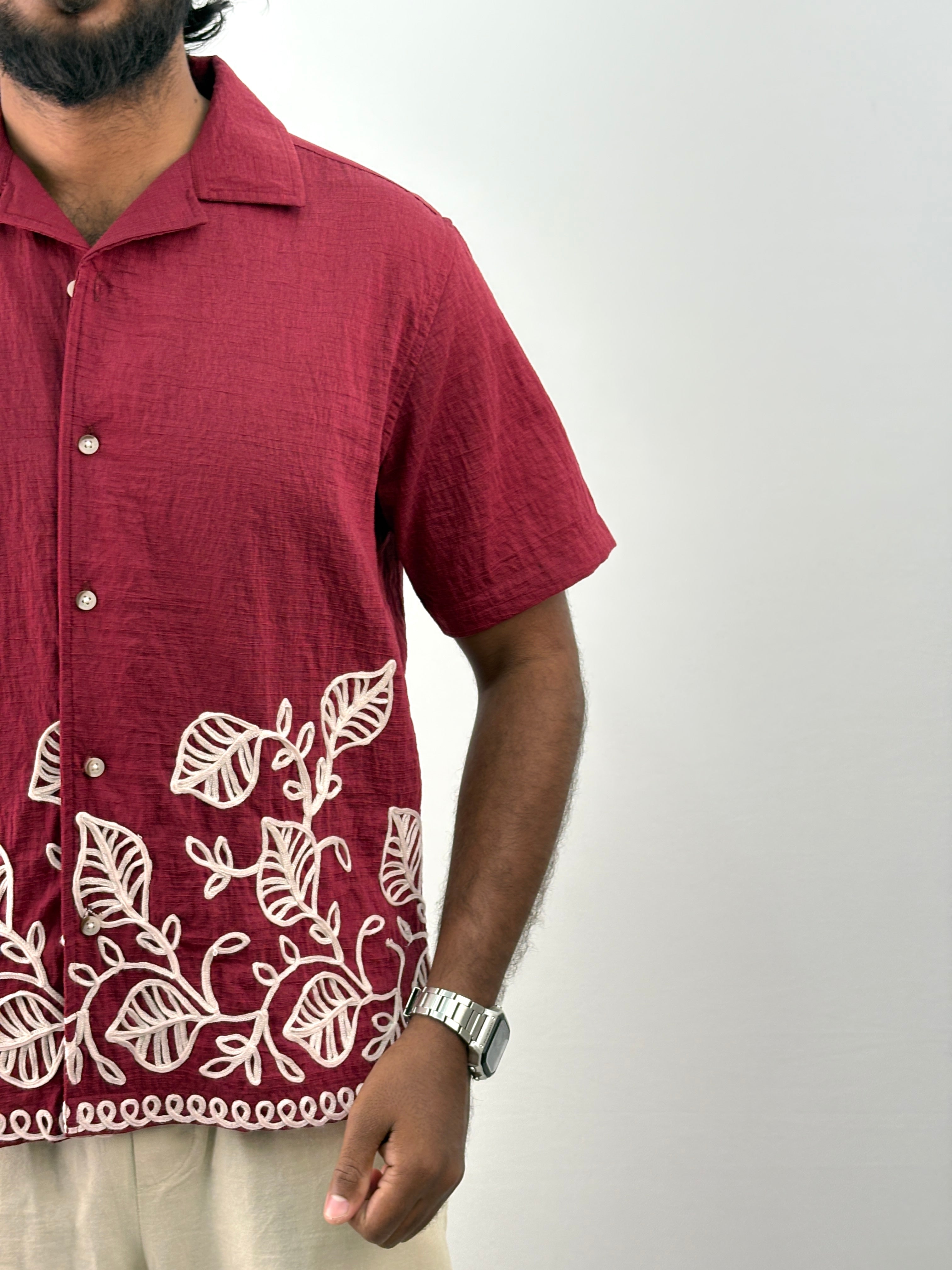 Red Half Sleeve Embroidery Shirt