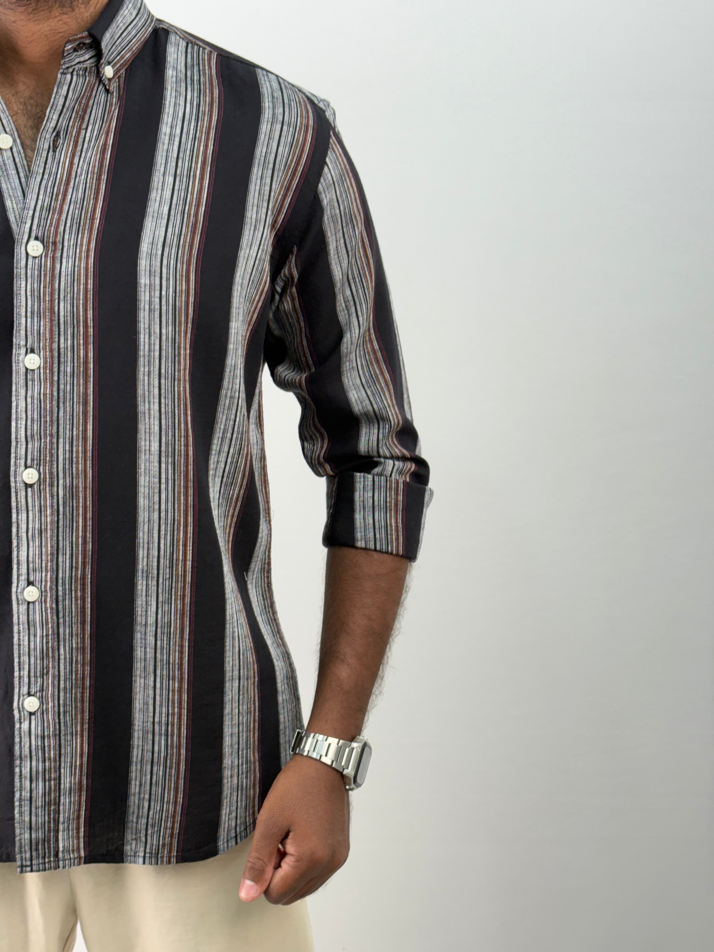 Black Linen Stripe Shirt
