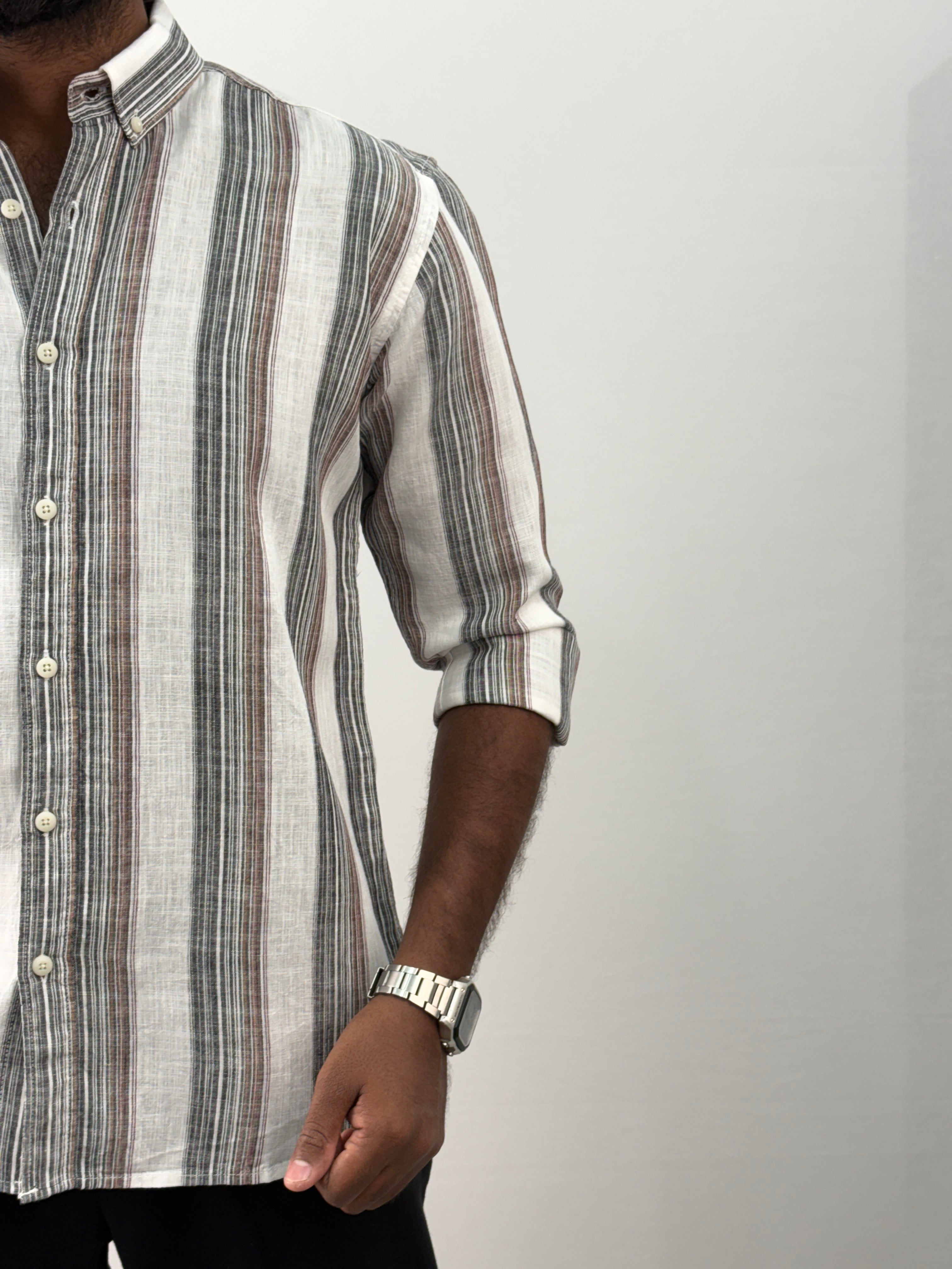 White Linen Stripe Shirt