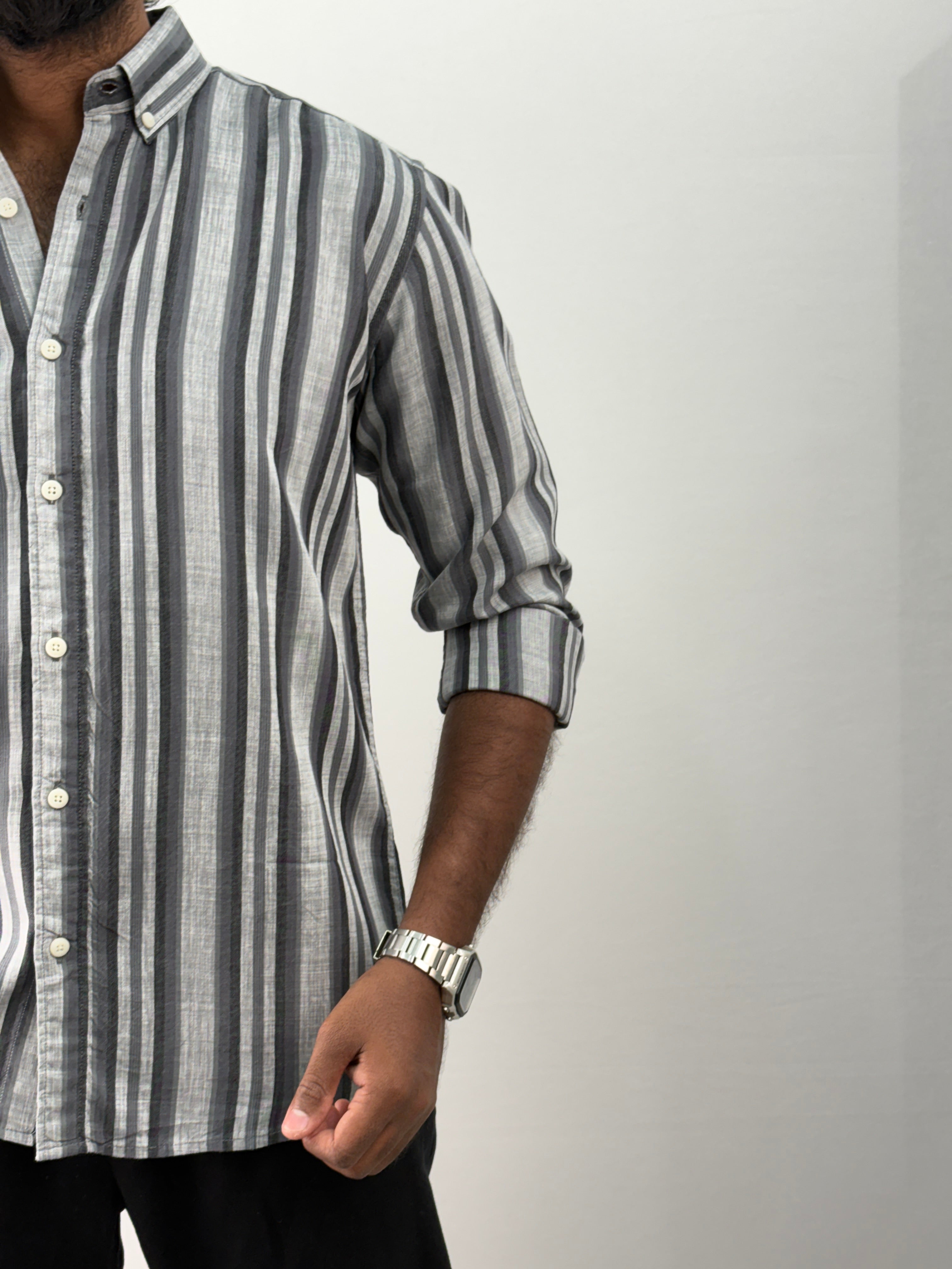 Grey Linen Stripe Shirt