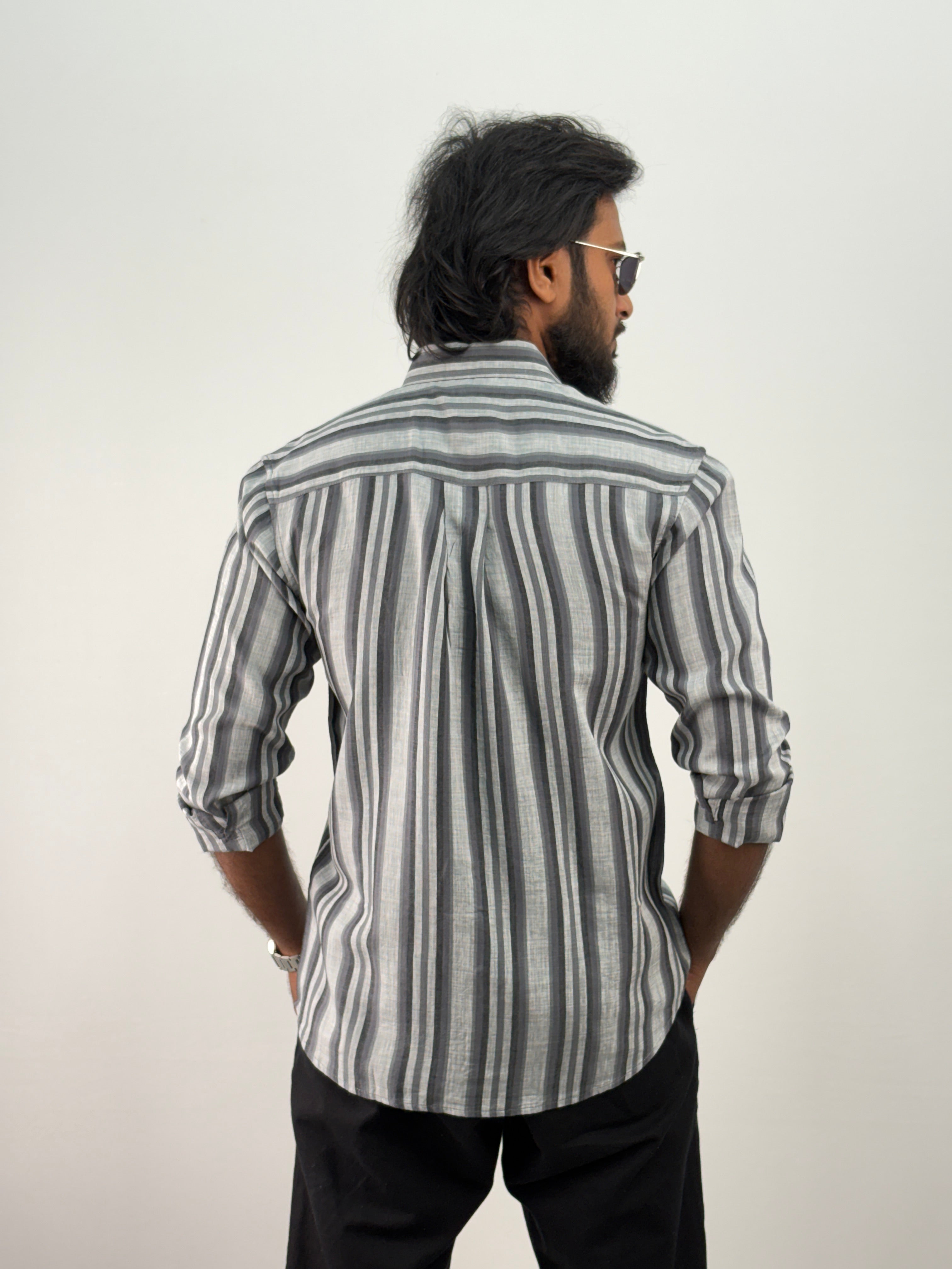 Grey Linen Stripe Shirt