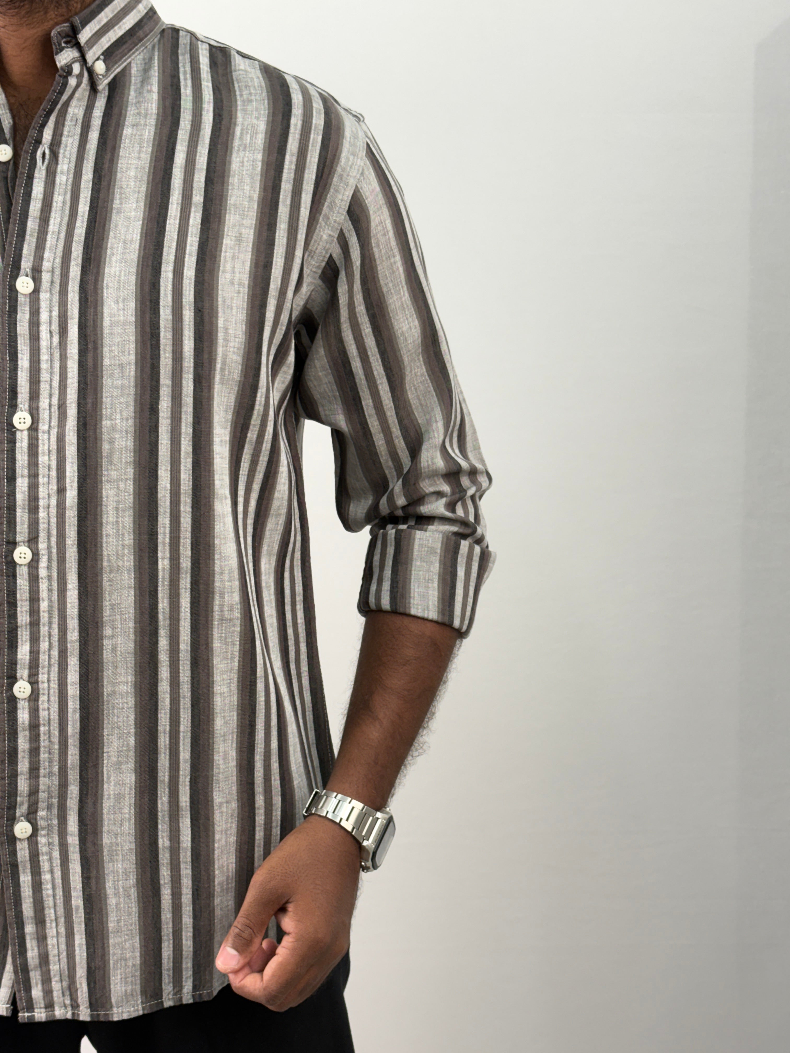 Brown Linen Stripe Shirt