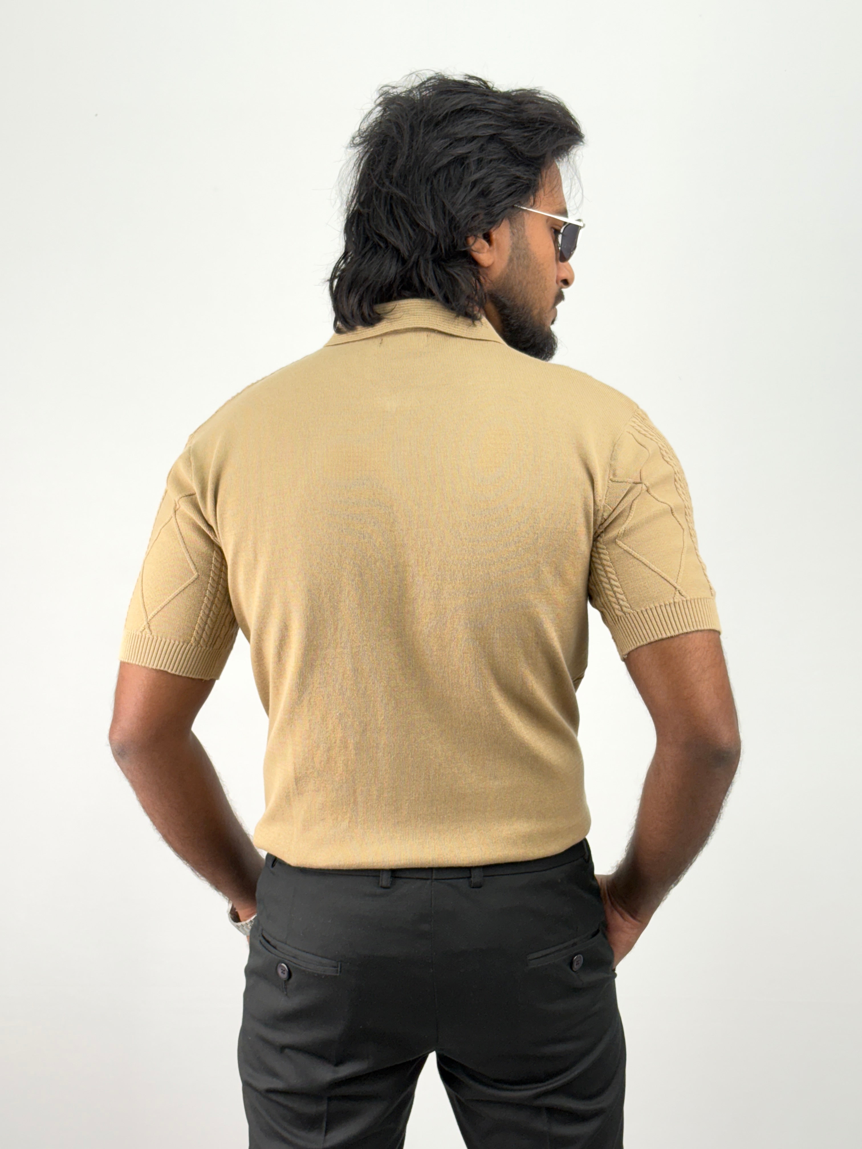Beige Textured Polo T-Shirt