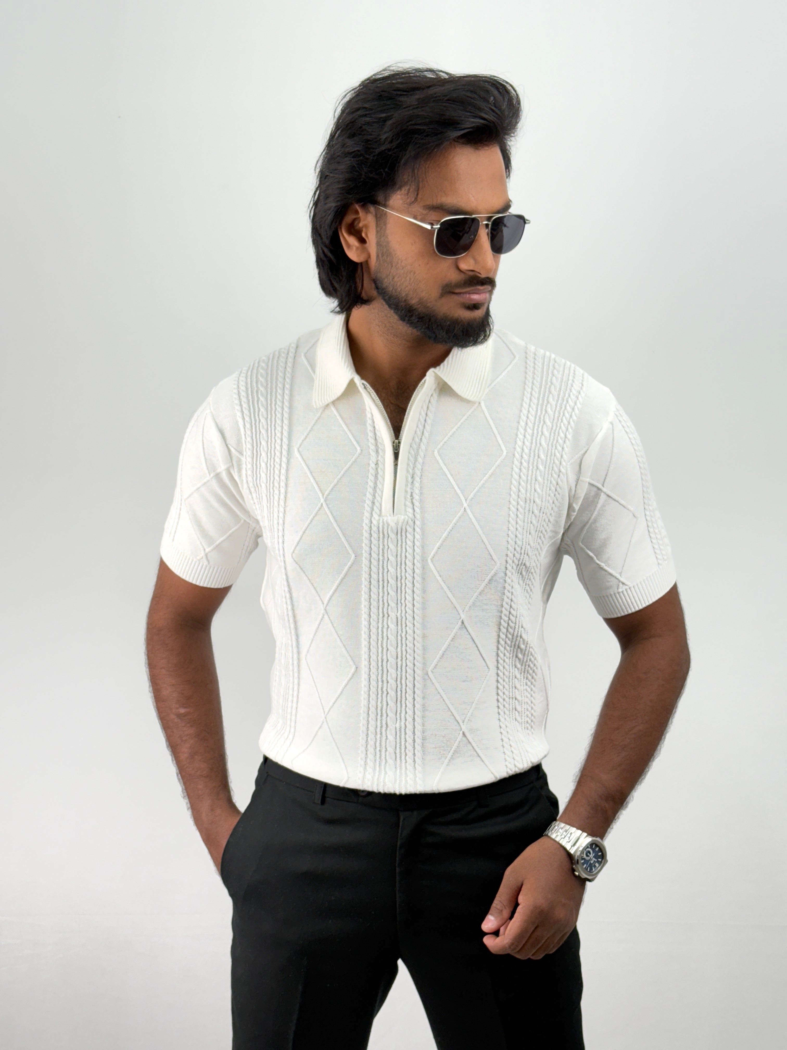 White Textured Polo T-Shirt