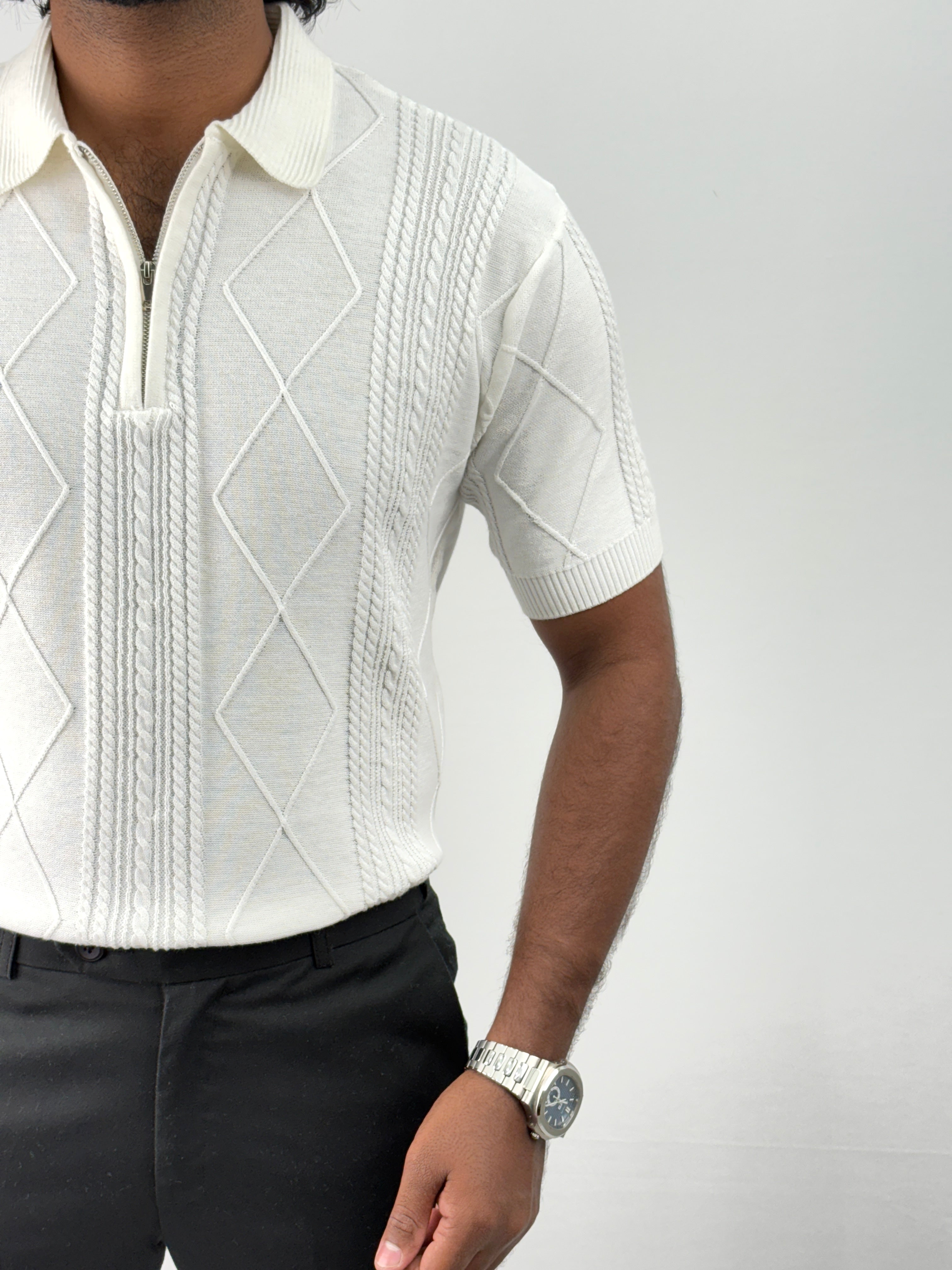 White Textured Polo T-Shirt