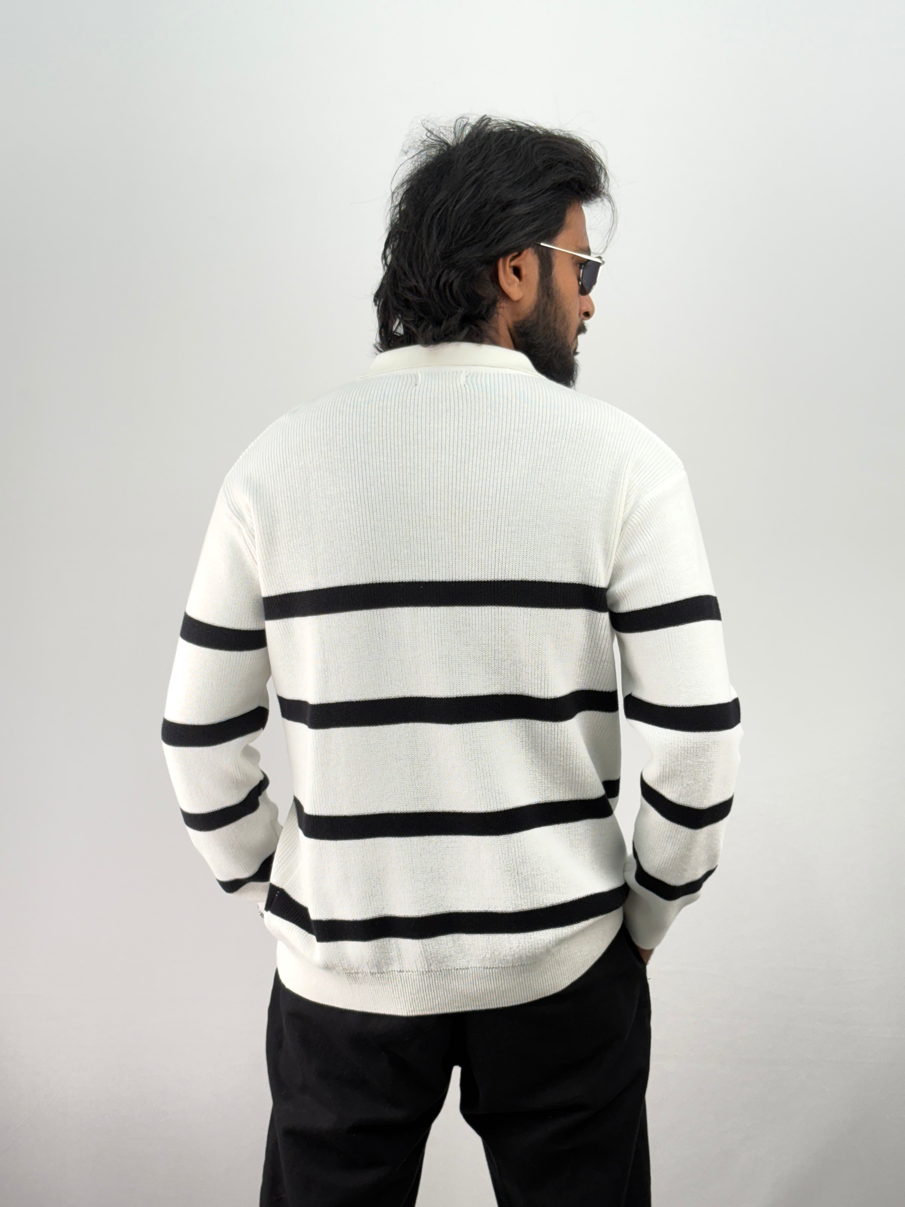 White Full Sleeve Zipper T-Shirt