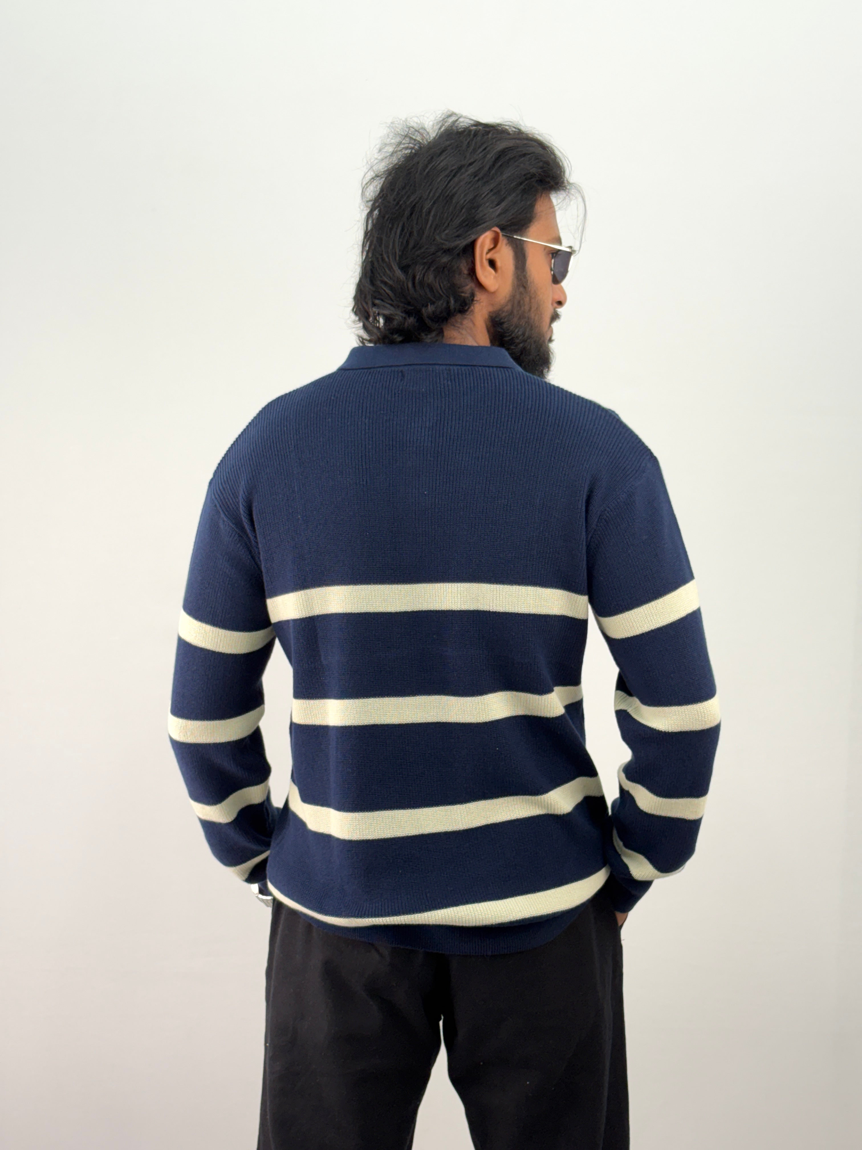 Navy Full Sleeve Zipper T-Shirt