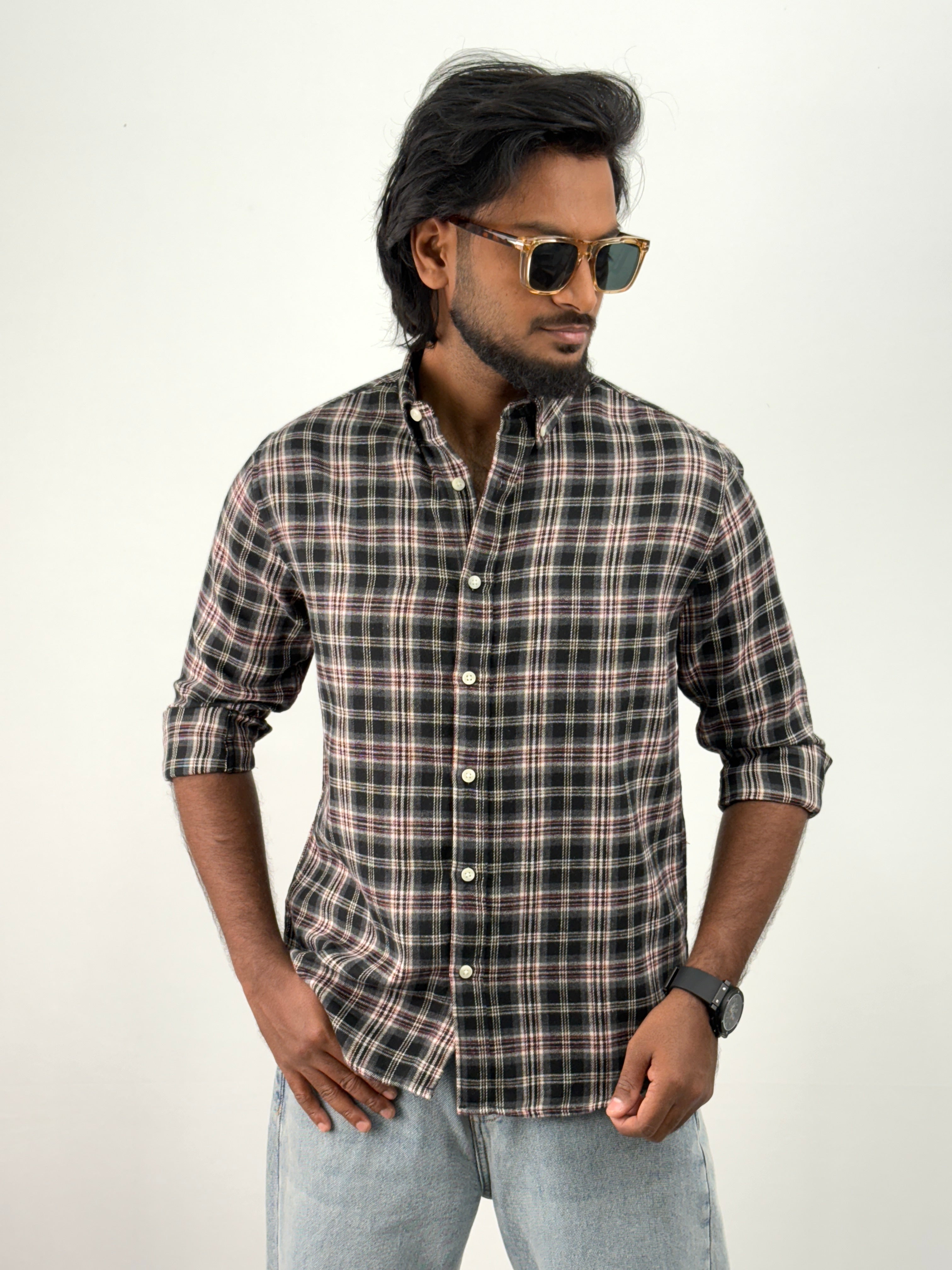 Beige Black Flannel Shirt