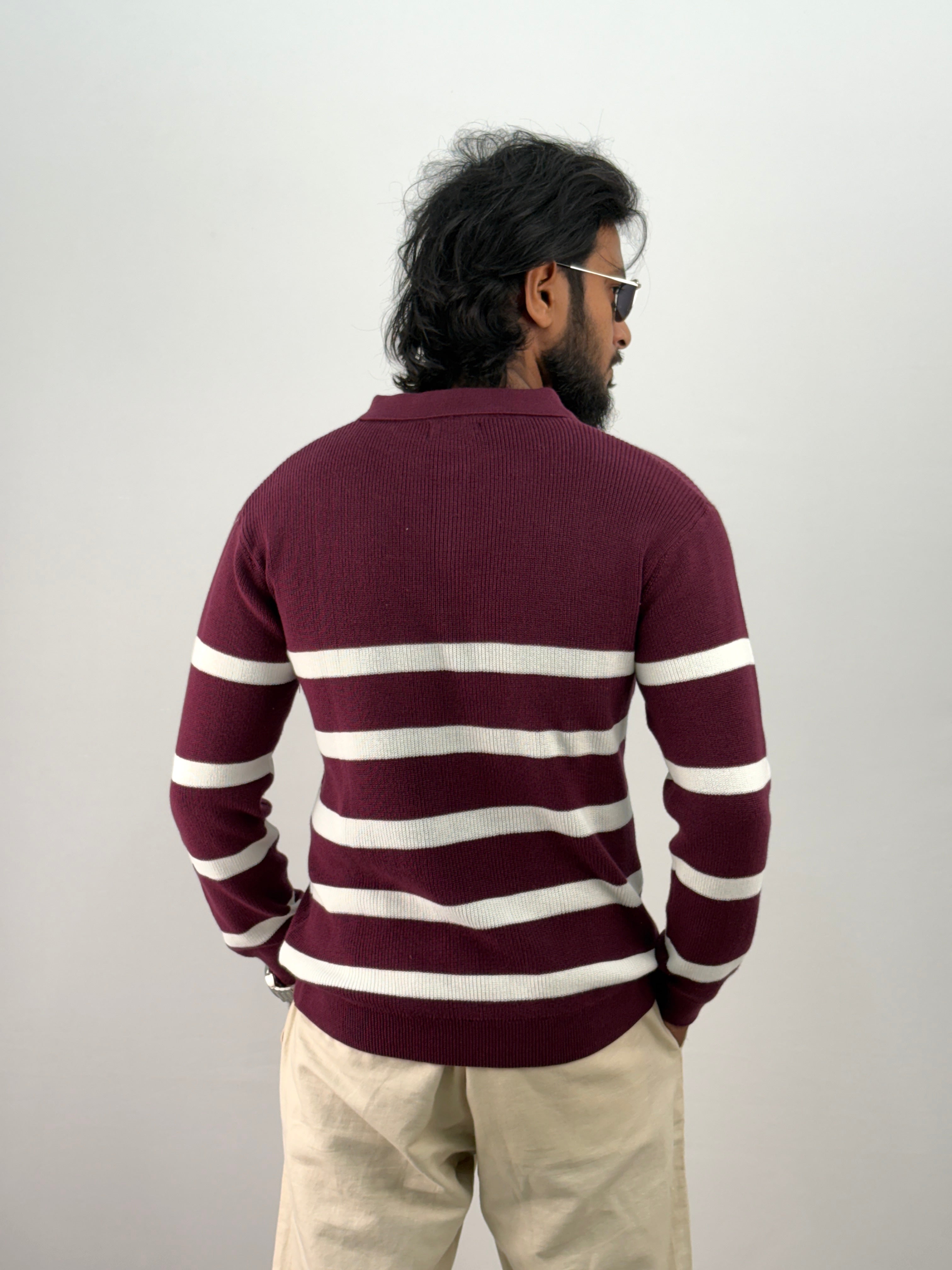 Maroon Full Sleeve Zipper T-Shirt