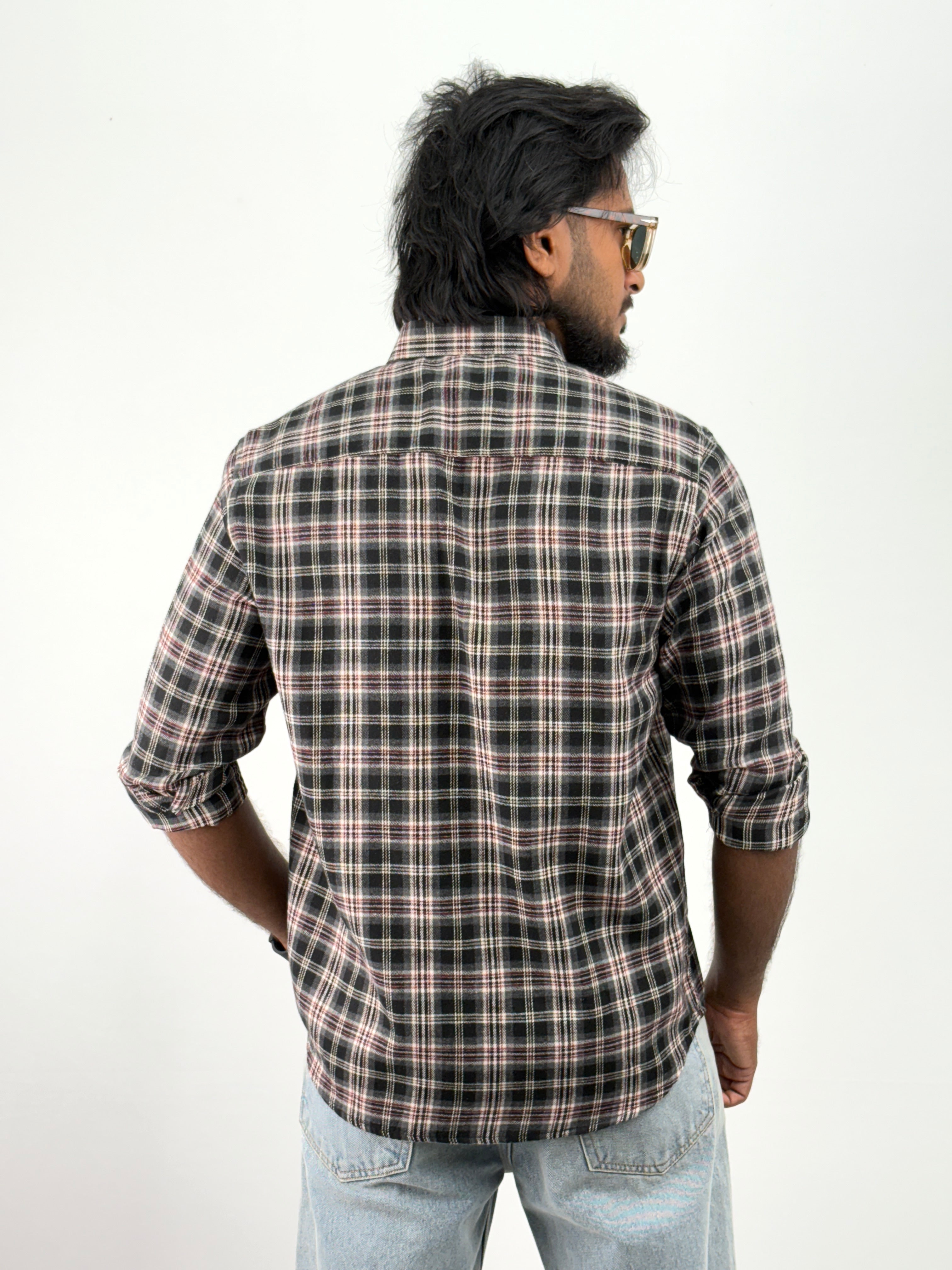 Beige Black Flannel Shirt