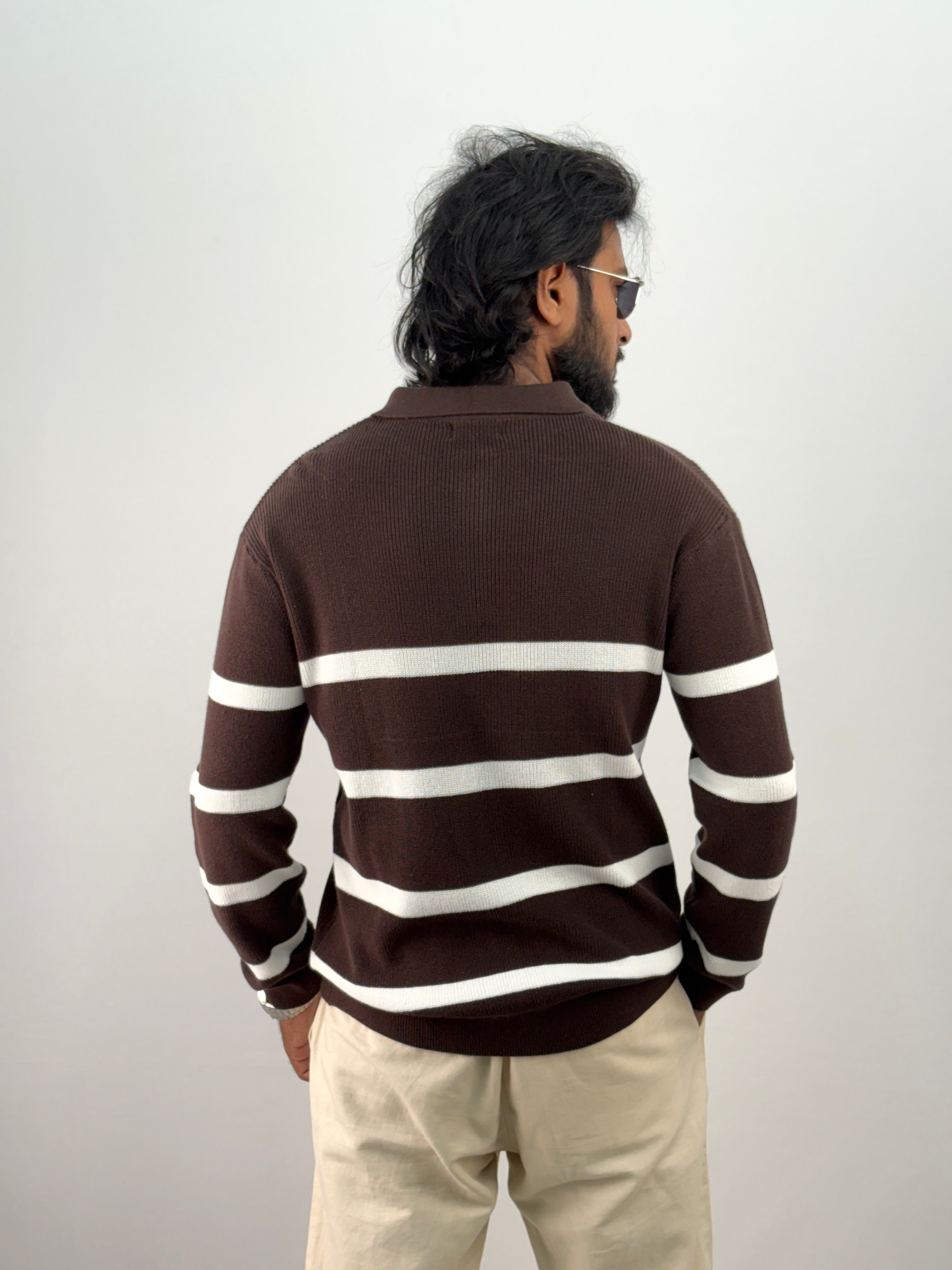 Brown Full Sleeve Zipper T-Shirt