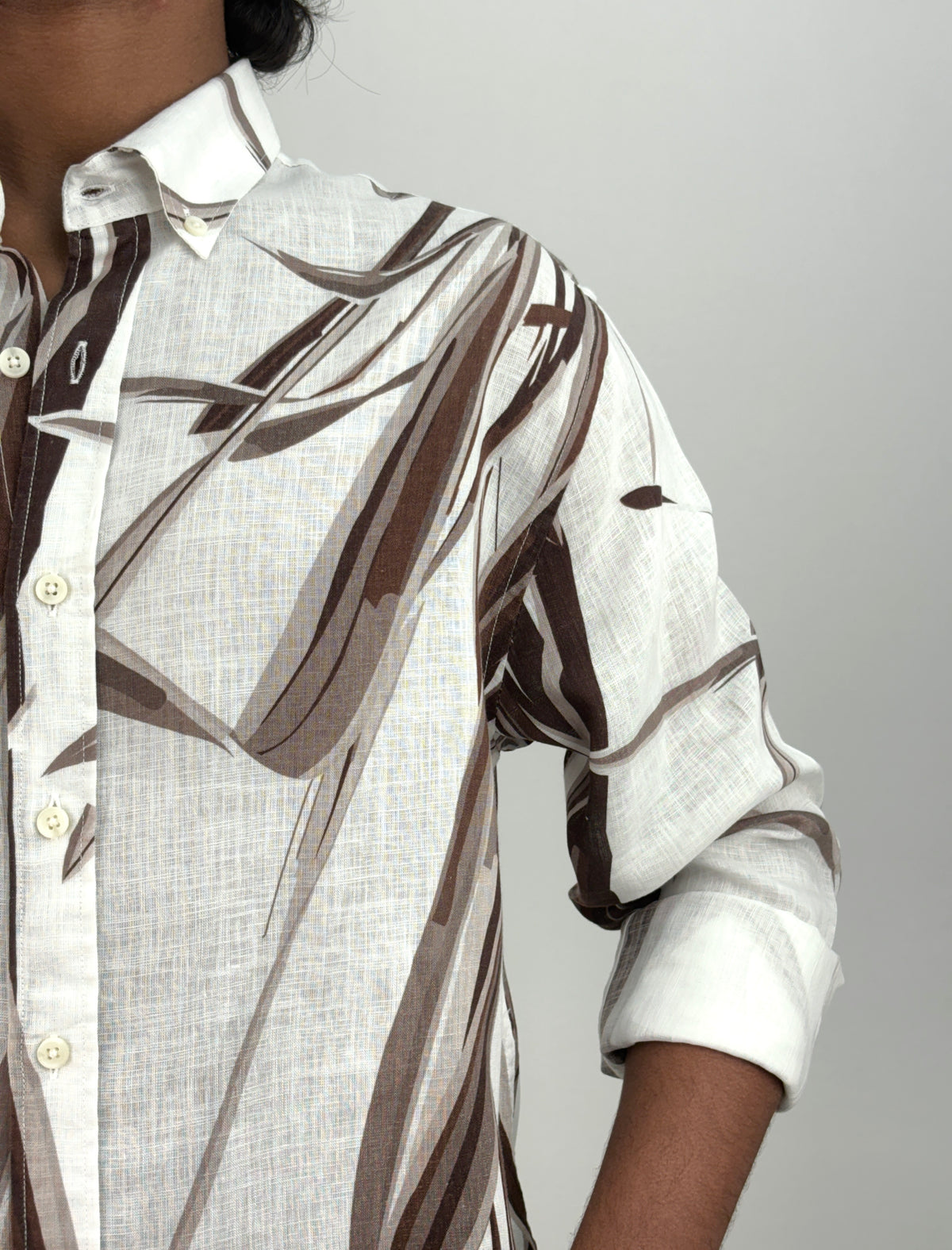 White Brown Linen Printed Shirt 1
