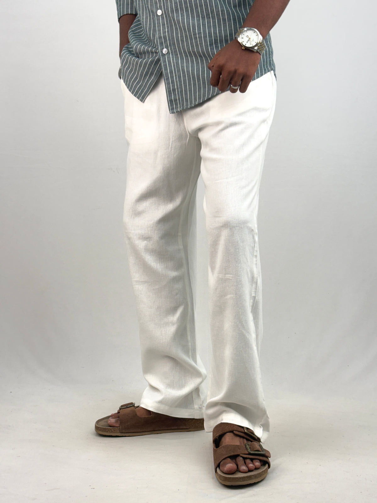 White Relaxed Fit Linen Pant 7