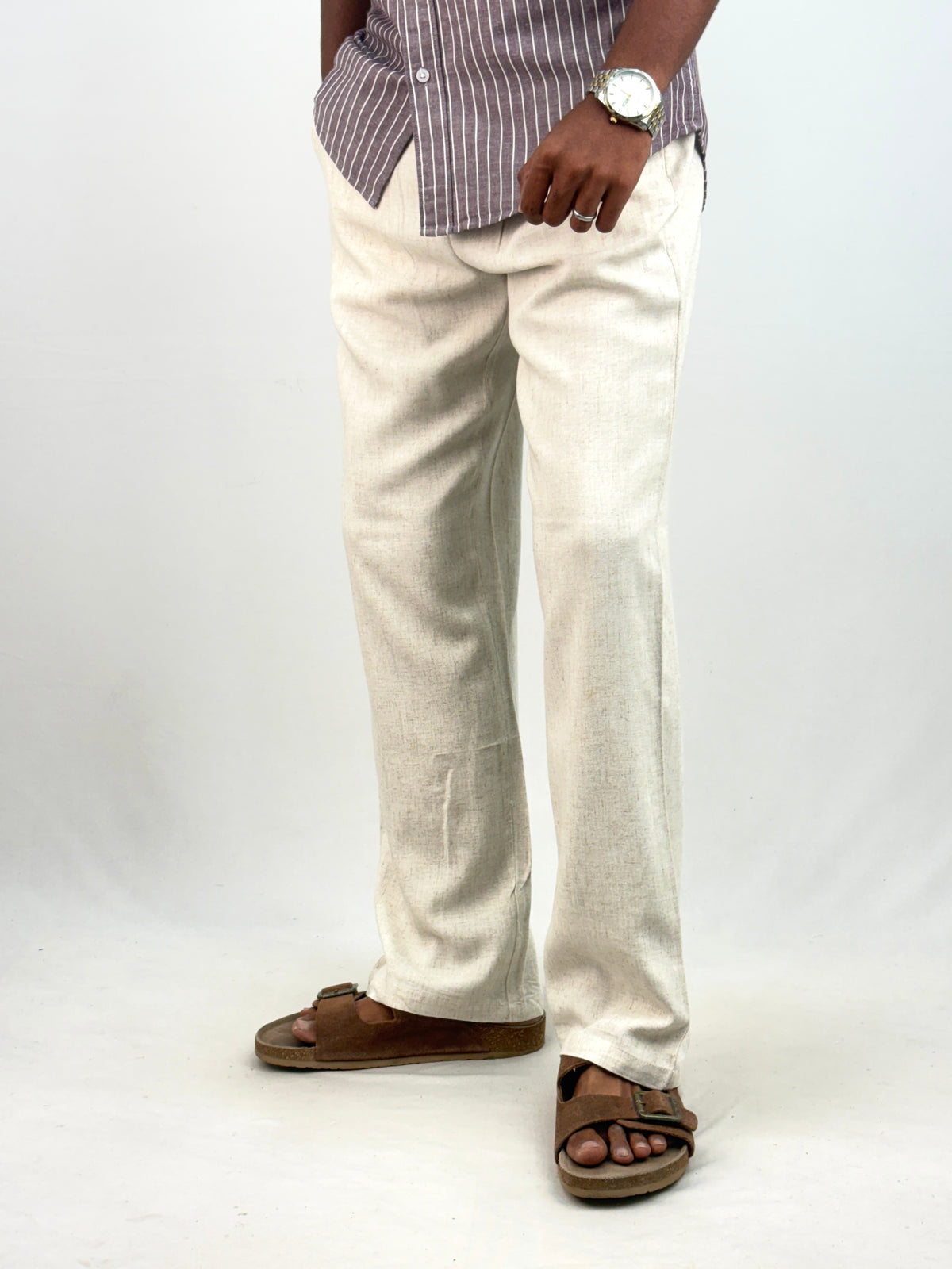 Beige Relaxed Fit Linen Pant 7