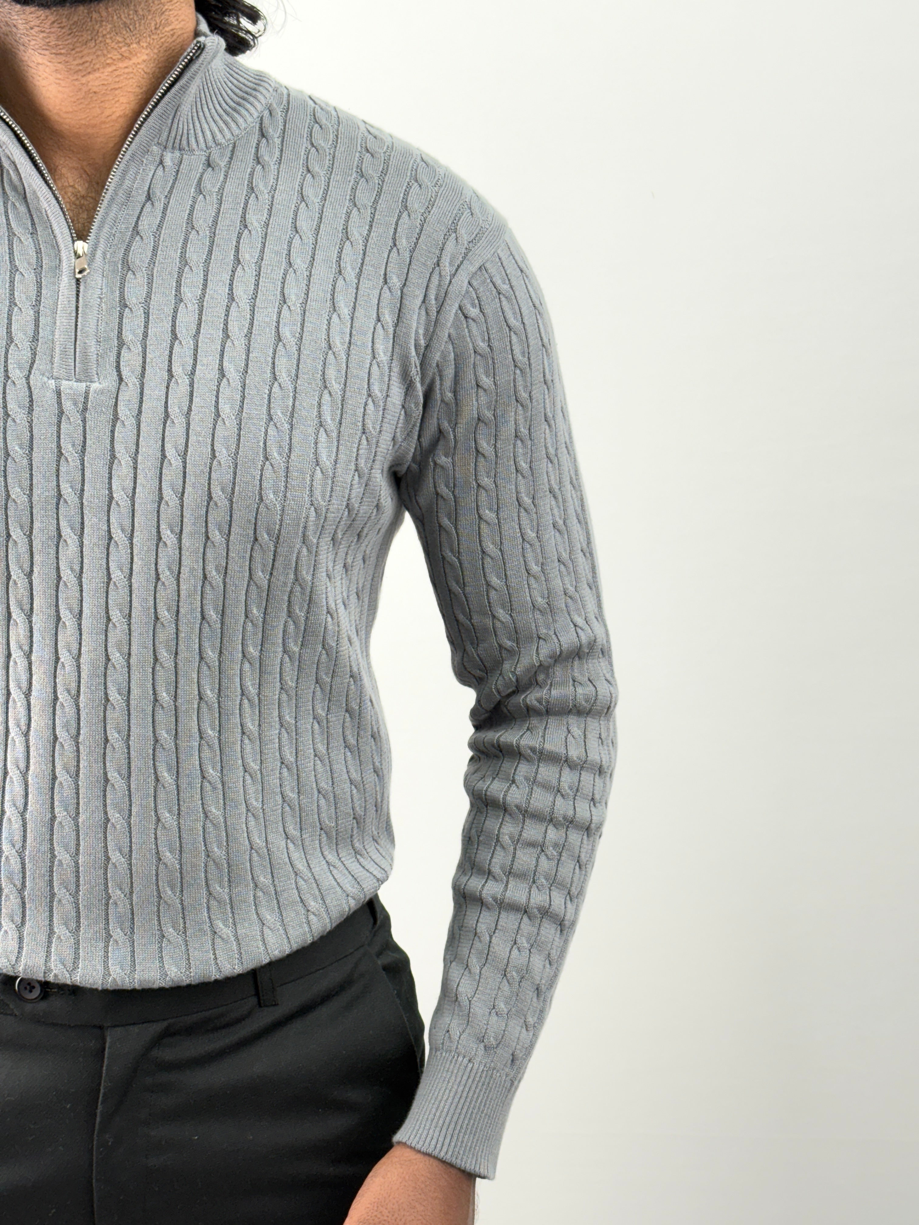 Grey Full Sleeve Zipper T-Shirt