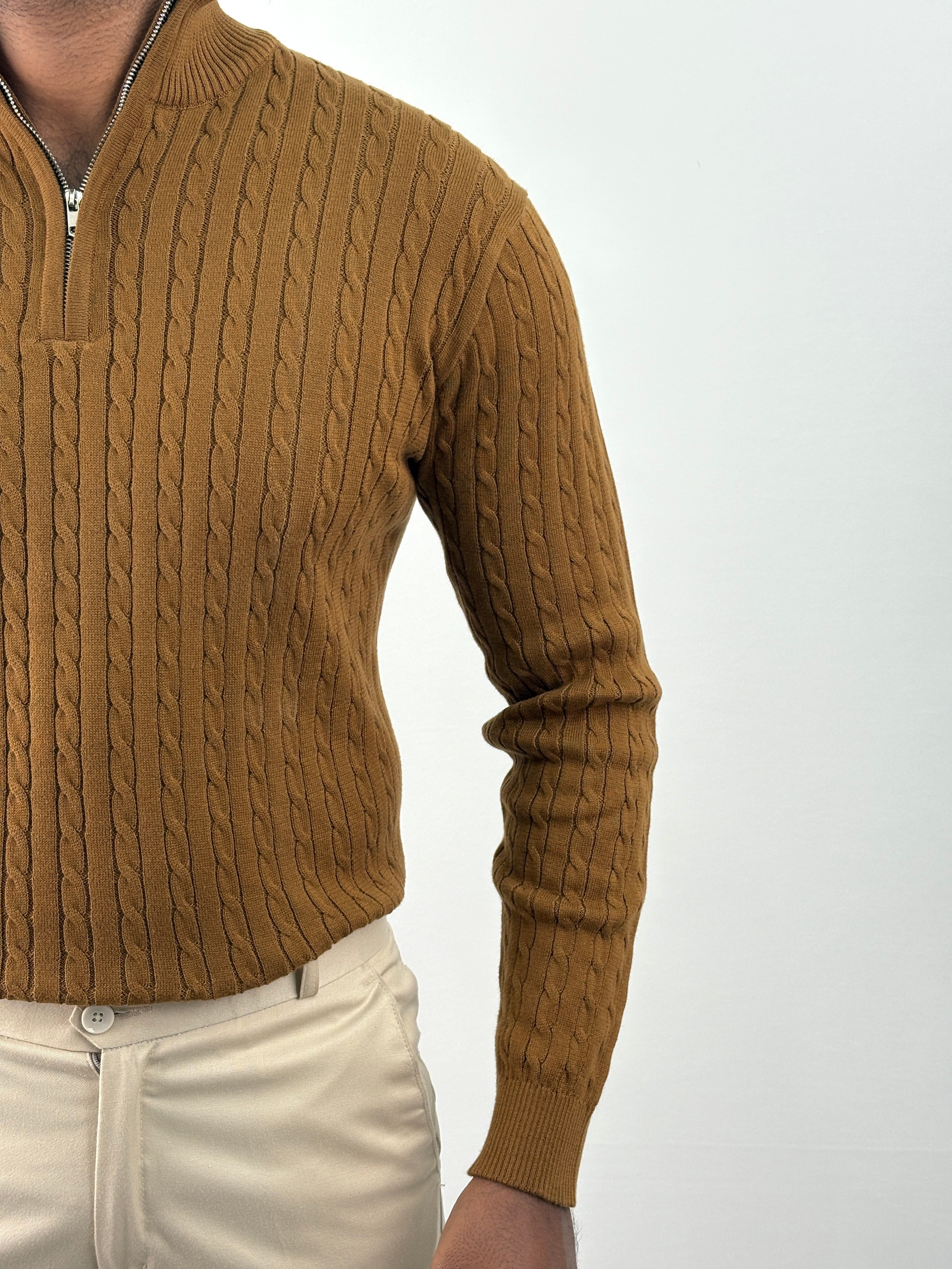 Brown Full Sleeve Zipper T-Shirt