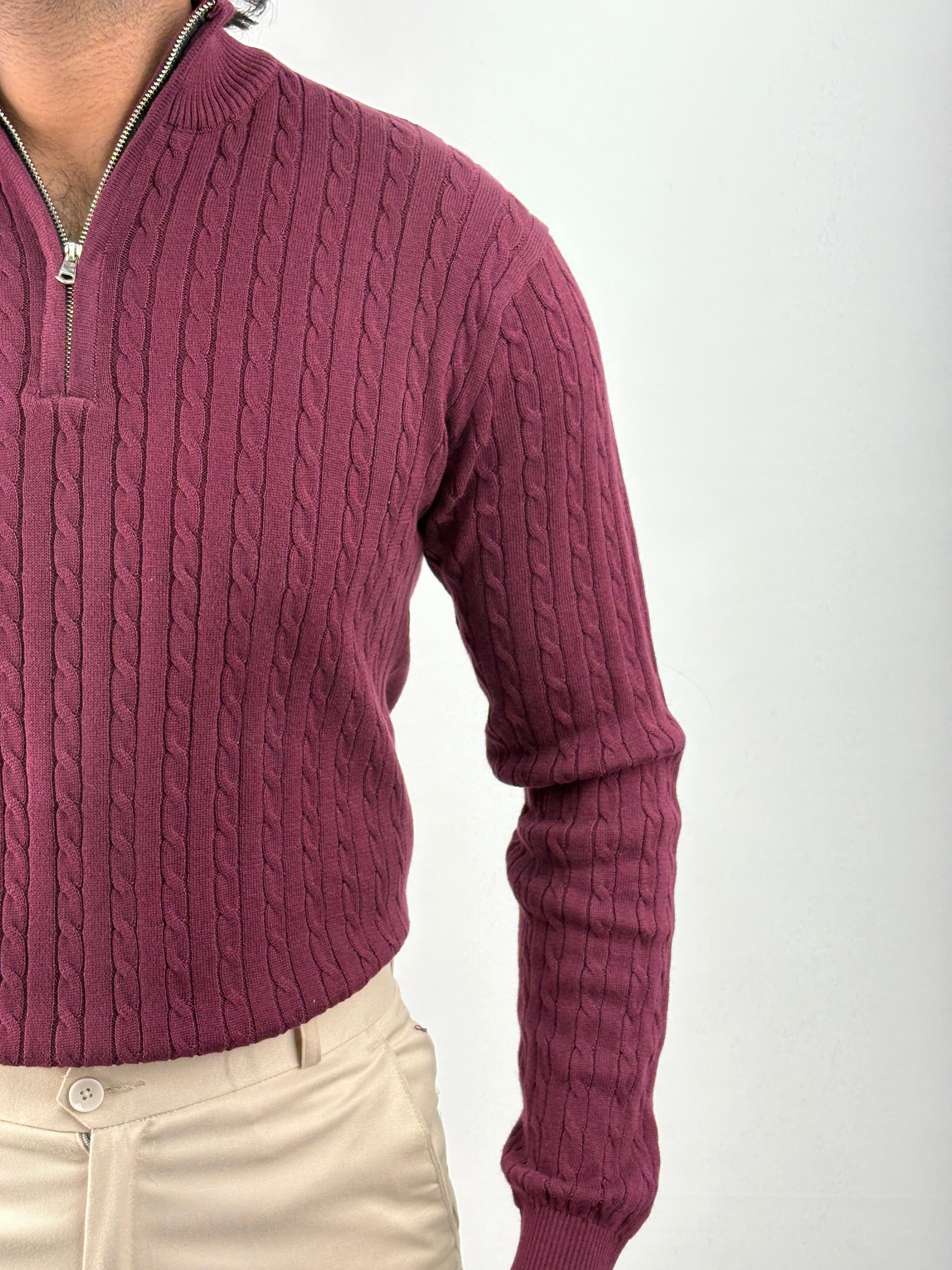 Maroon Full Sleeve Zipper T-Shirt