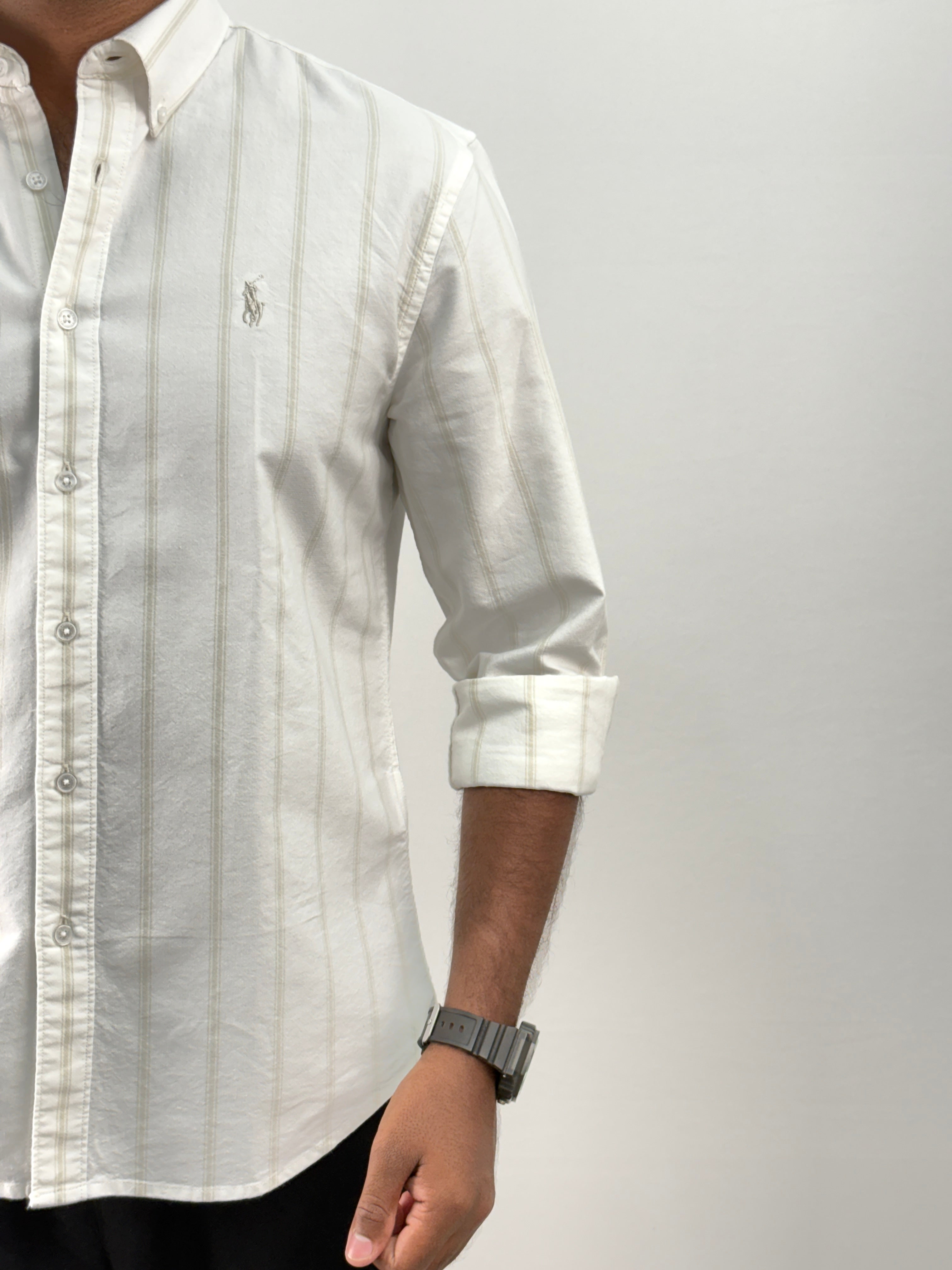 White Beige Stripe Shirt