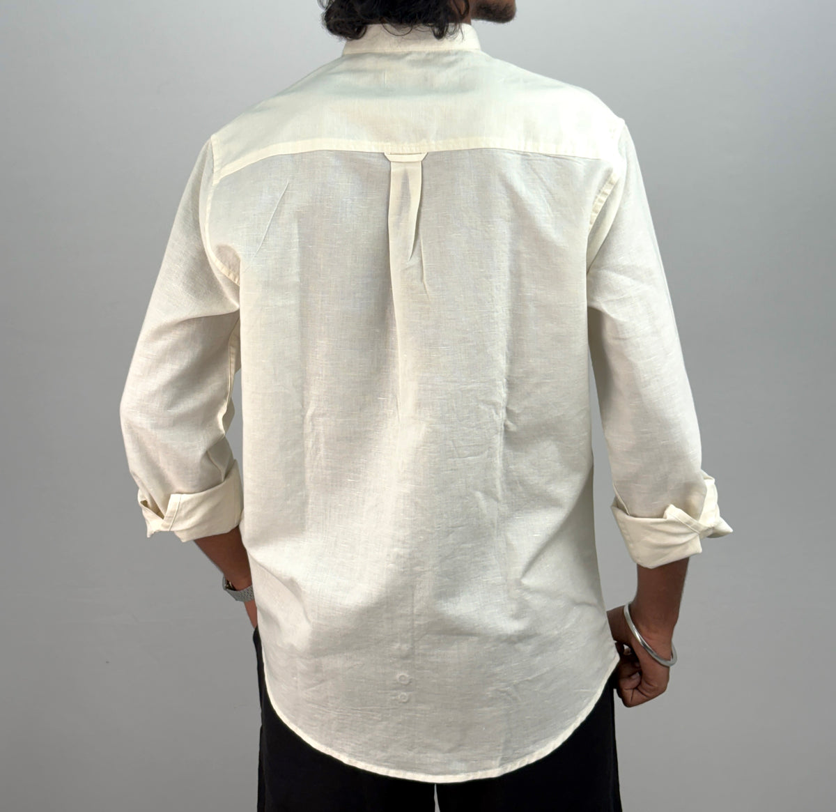 White Embroidery Mandarin Linen Shirt