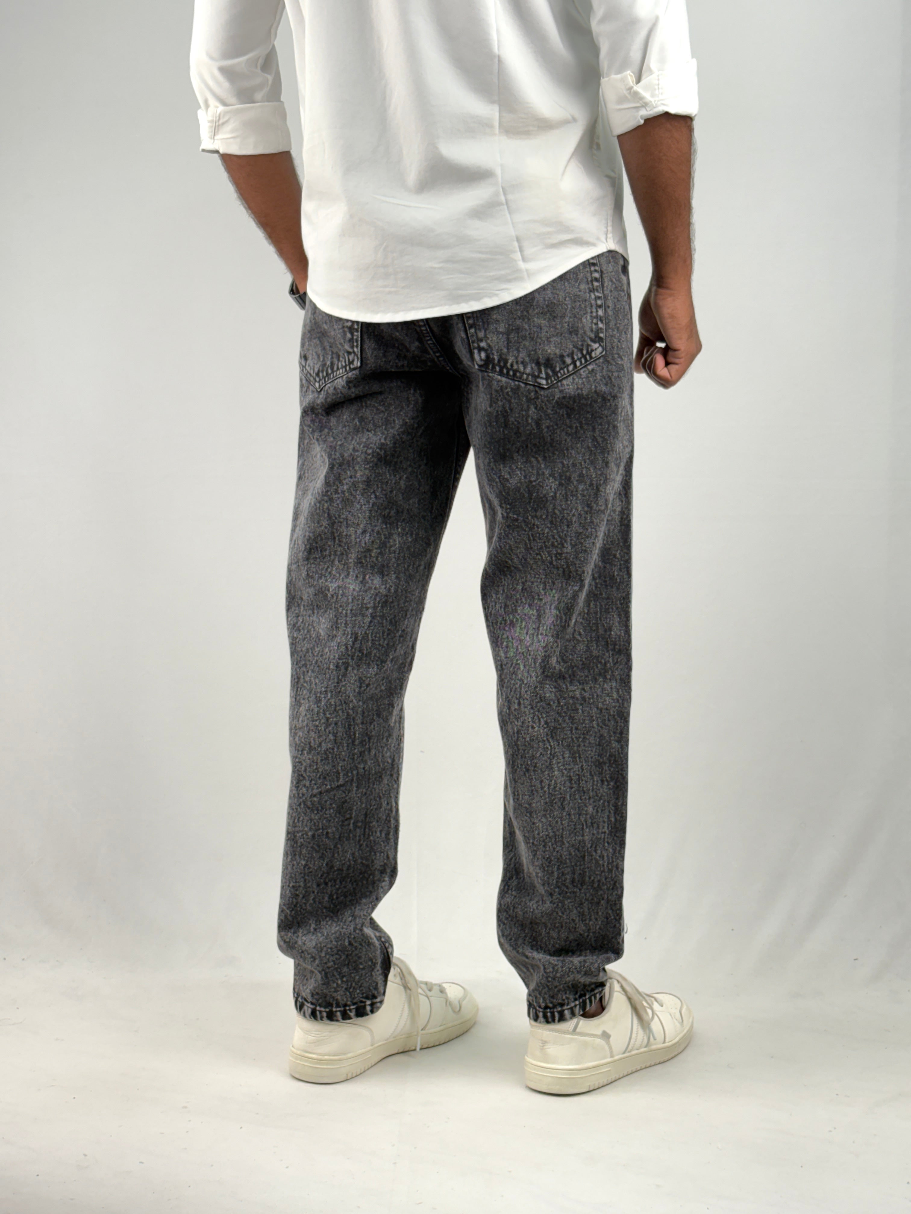 Black Acid Wash Semi Baggy Jean 1