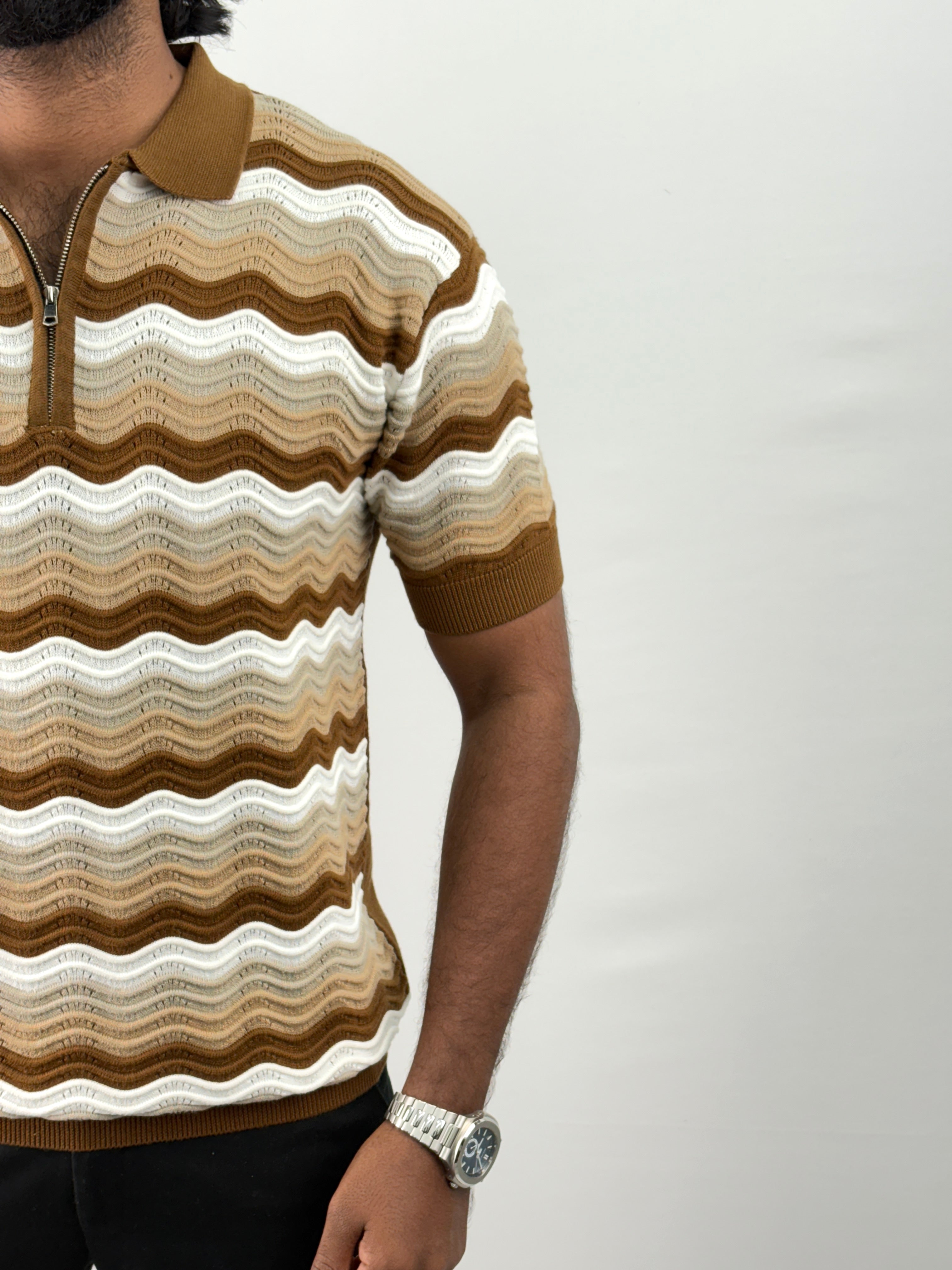 Brown Textured Polo T-Shirt