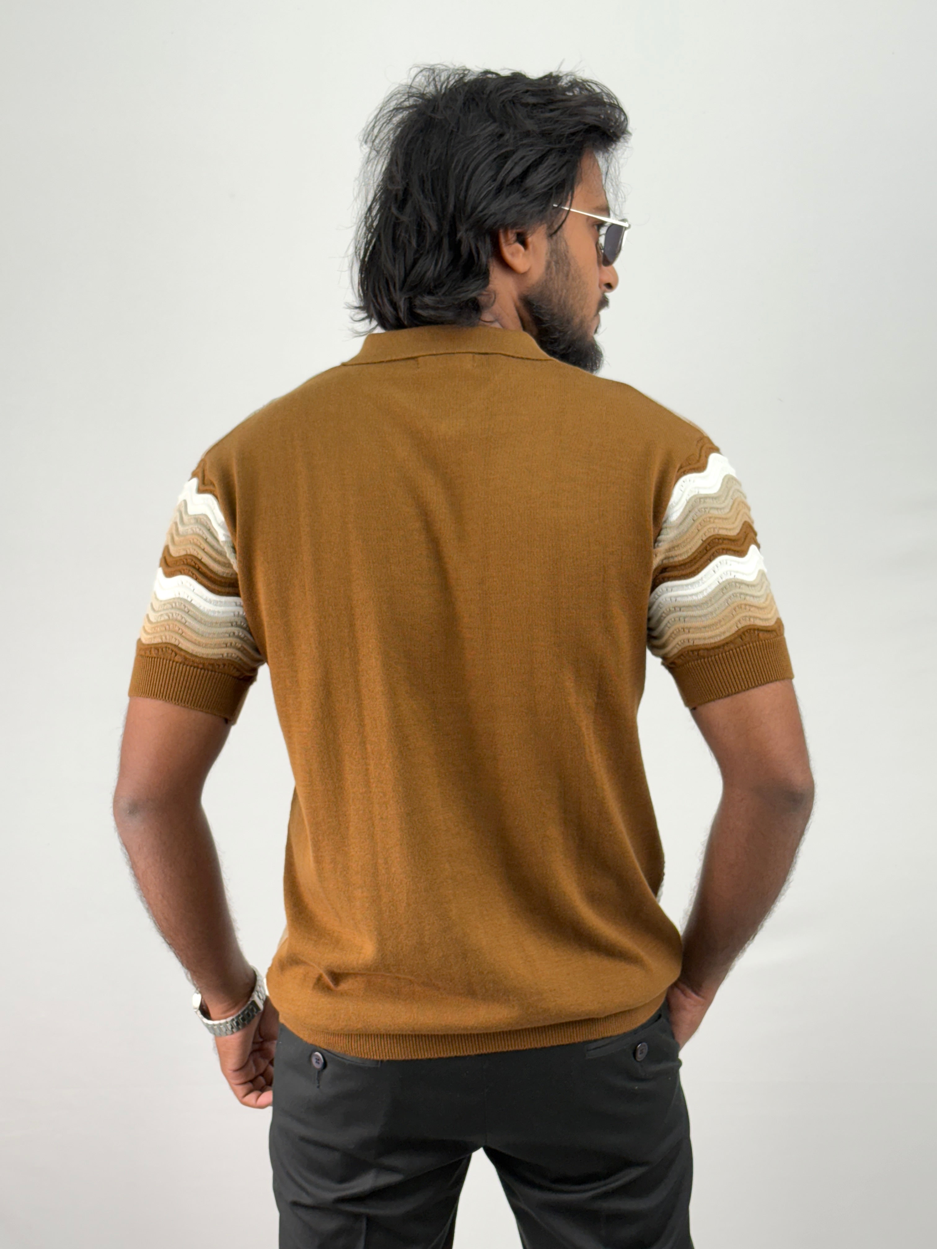 Brown Textured Polo T-Shirt