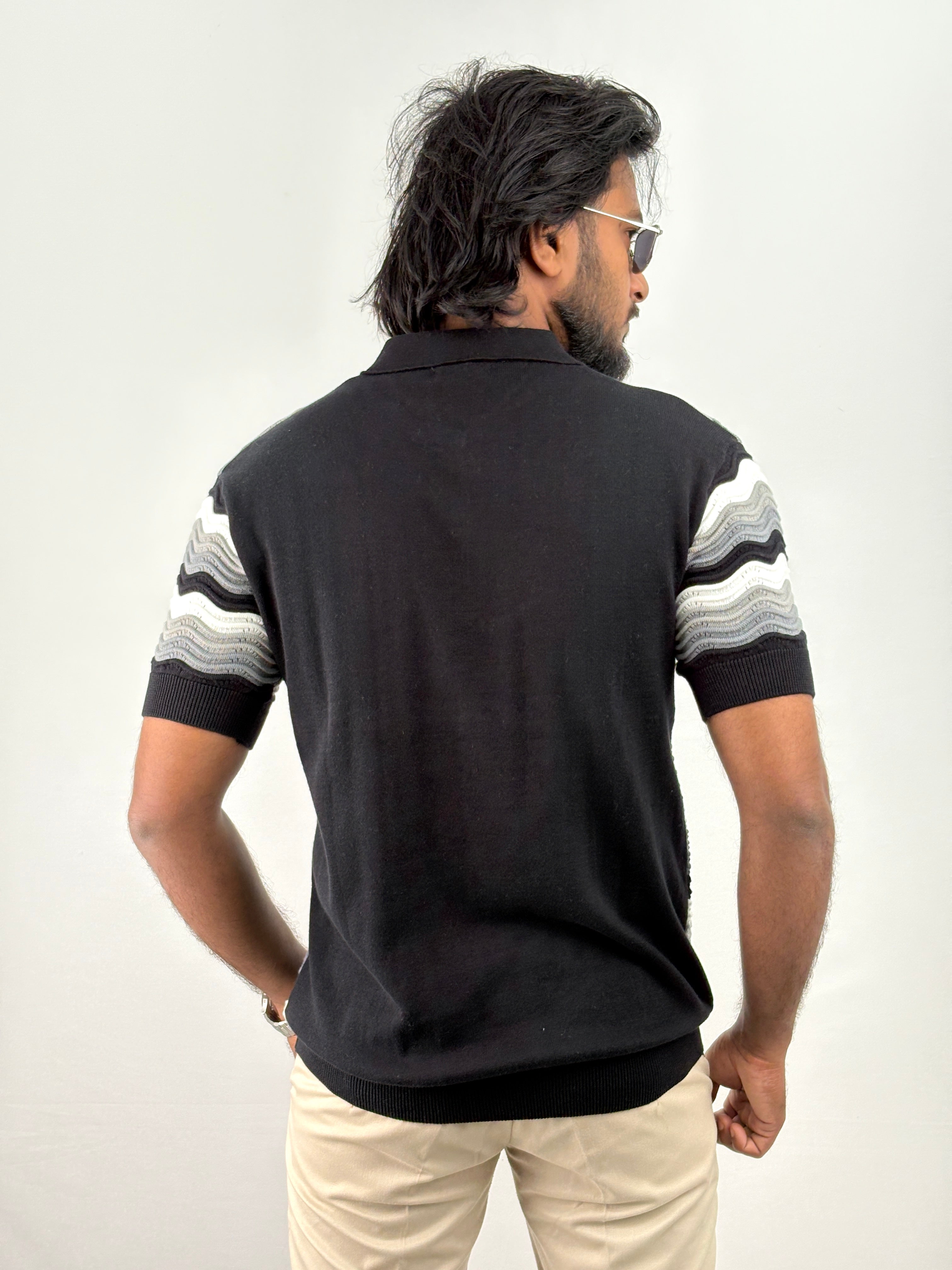 Black Textured Polo T-Shirt