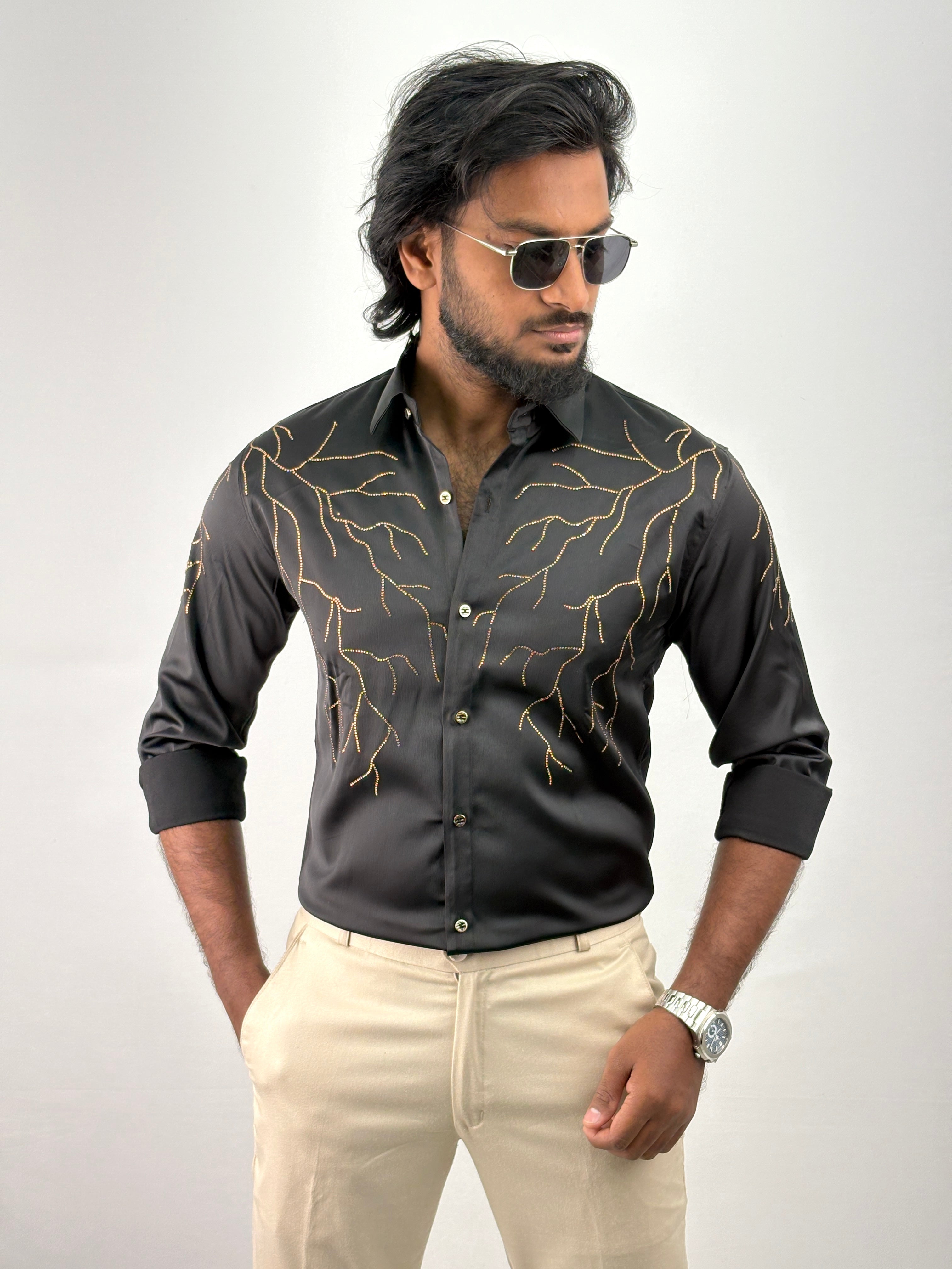 Black Designer Stone Work Shirt 4