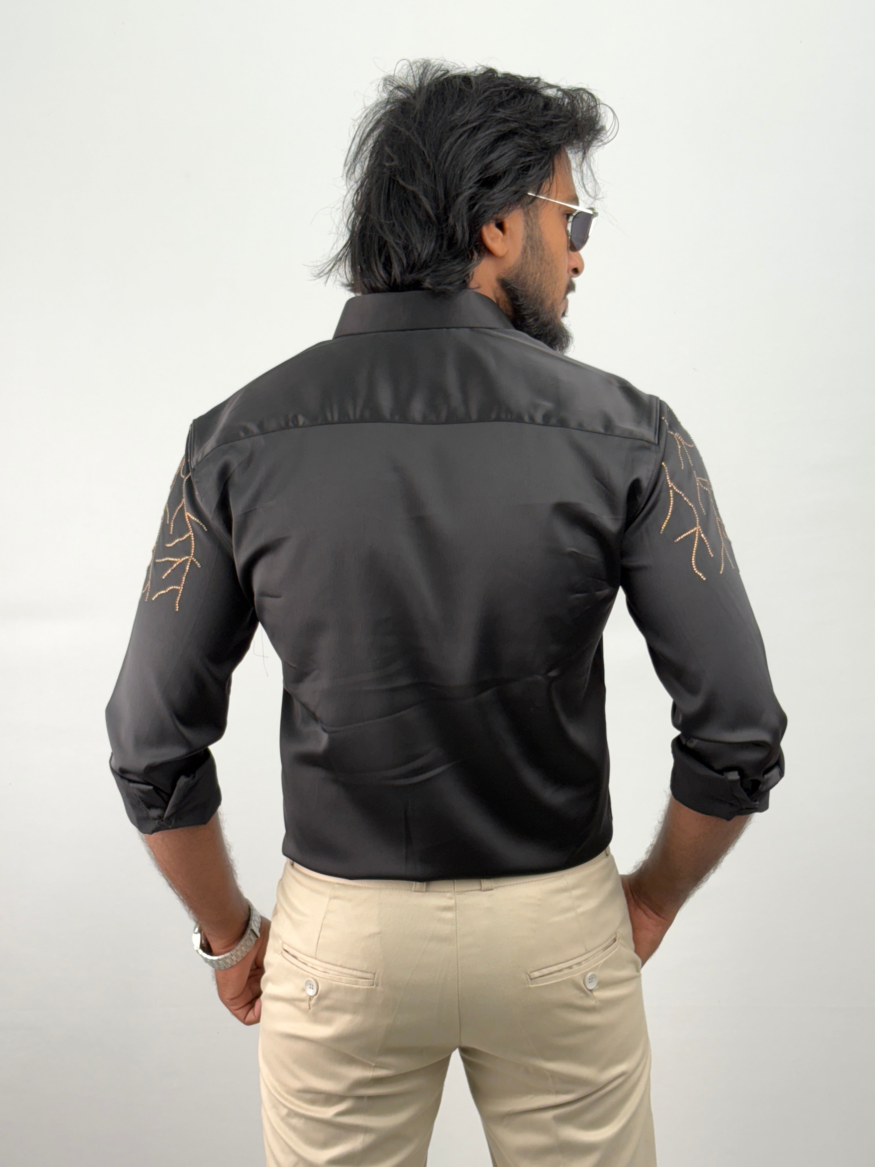 Black Designer Stone Work Shirt 4