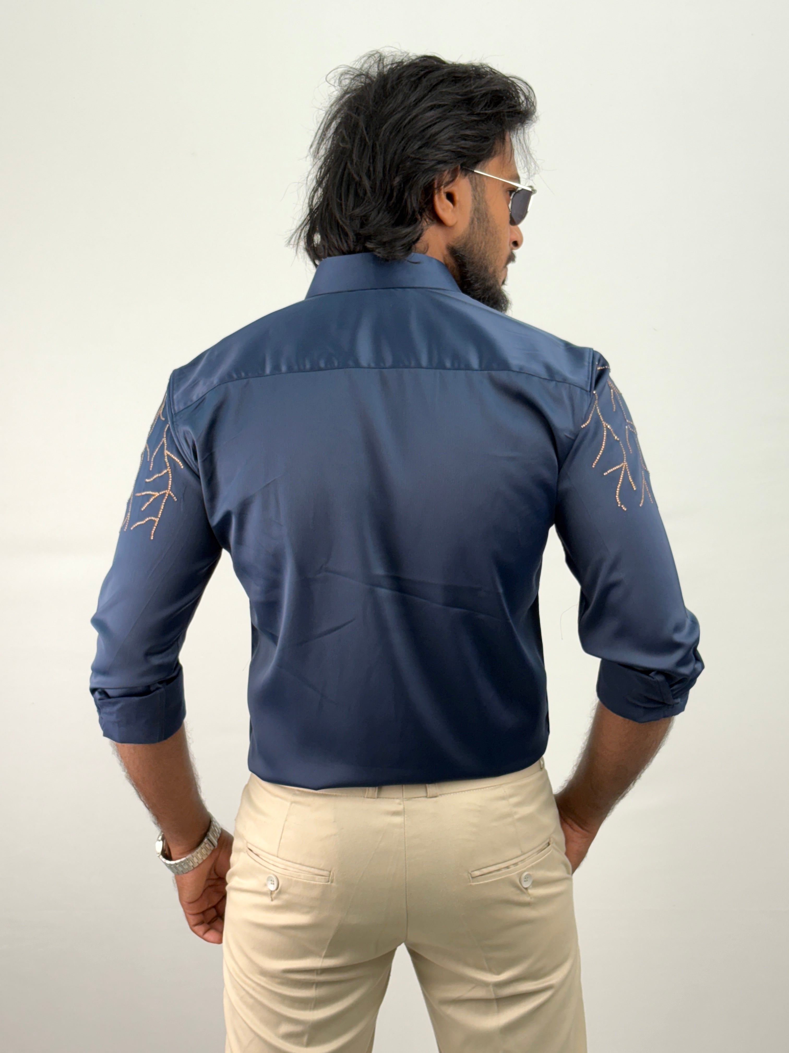 Navy Designer Stone Work Shirt 4