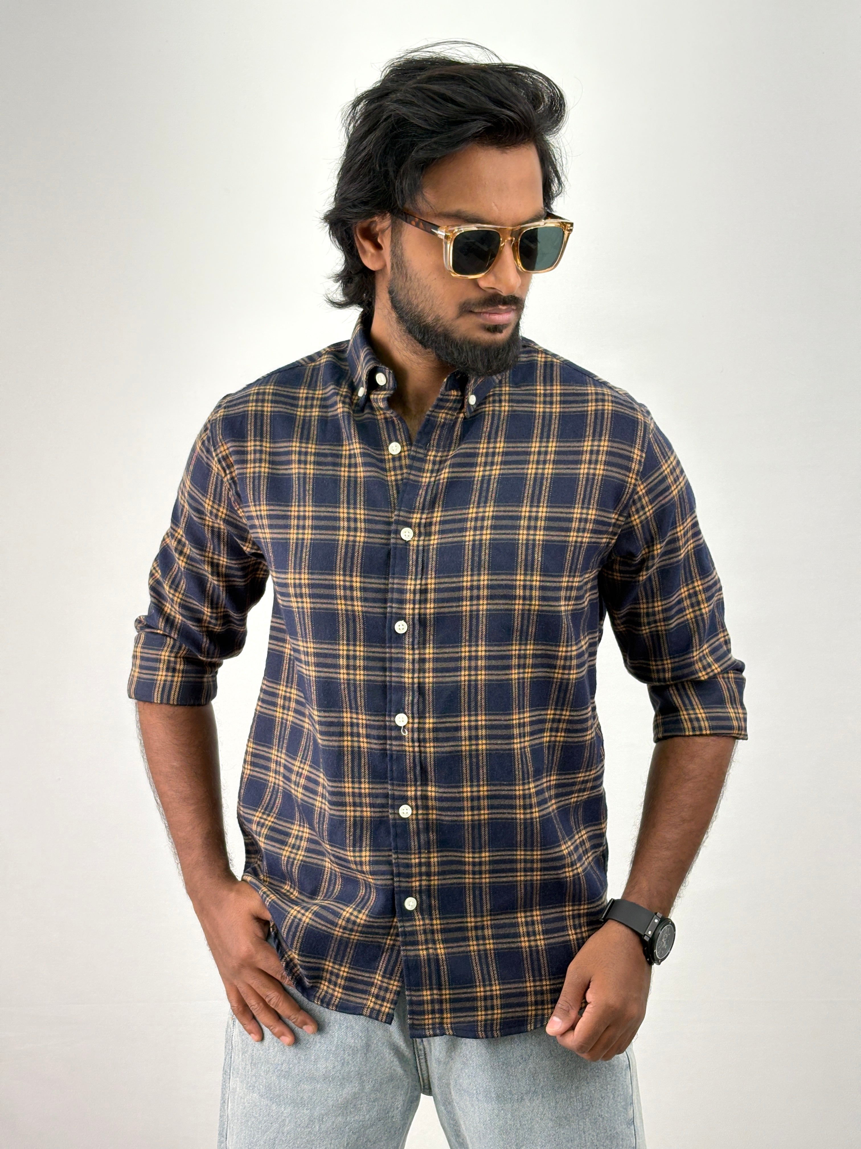 Navy Yellow Flannel Shirt