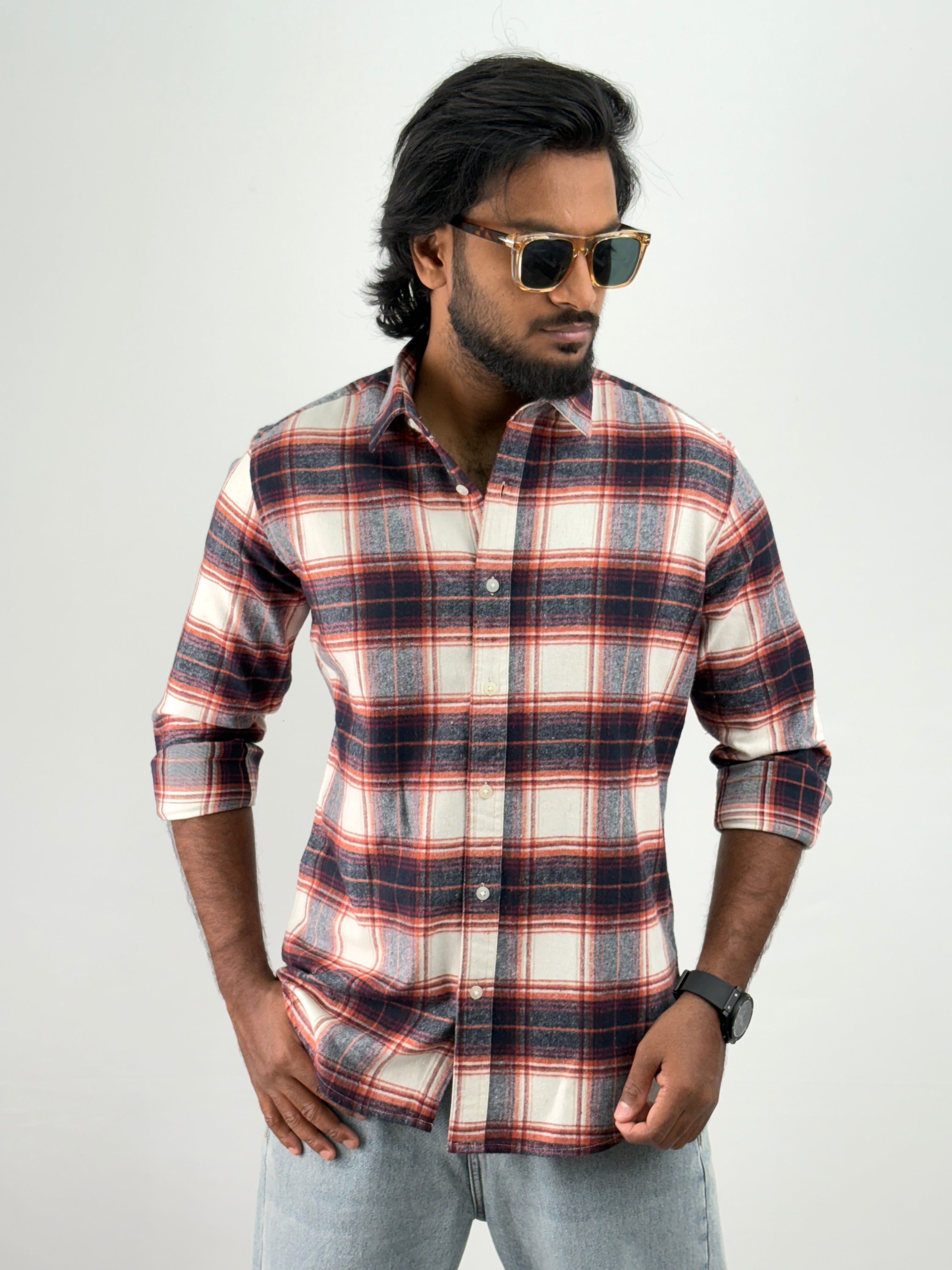 Orange Navy Flannel Shirt