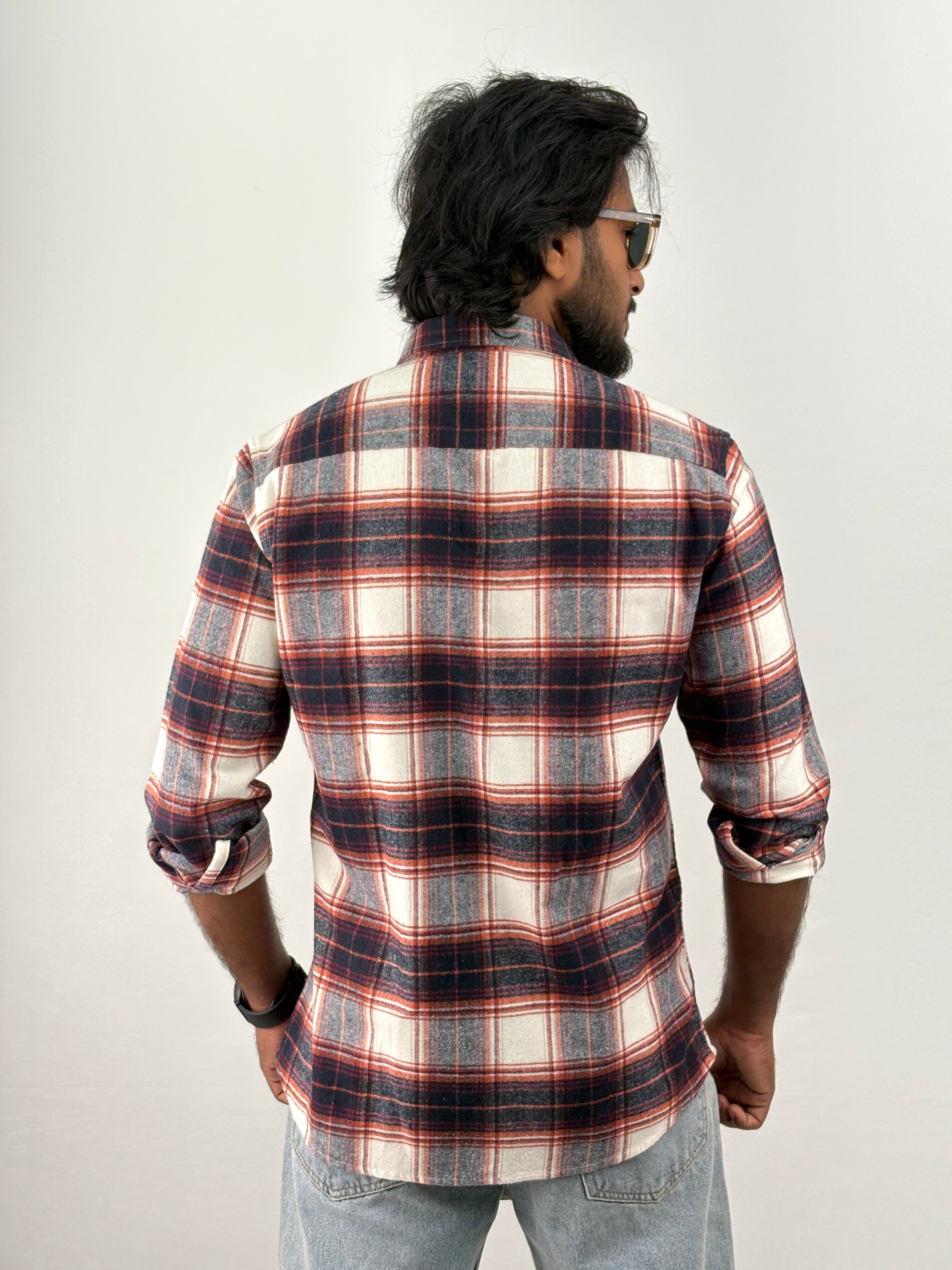 Orange Navy Flannel Shirt