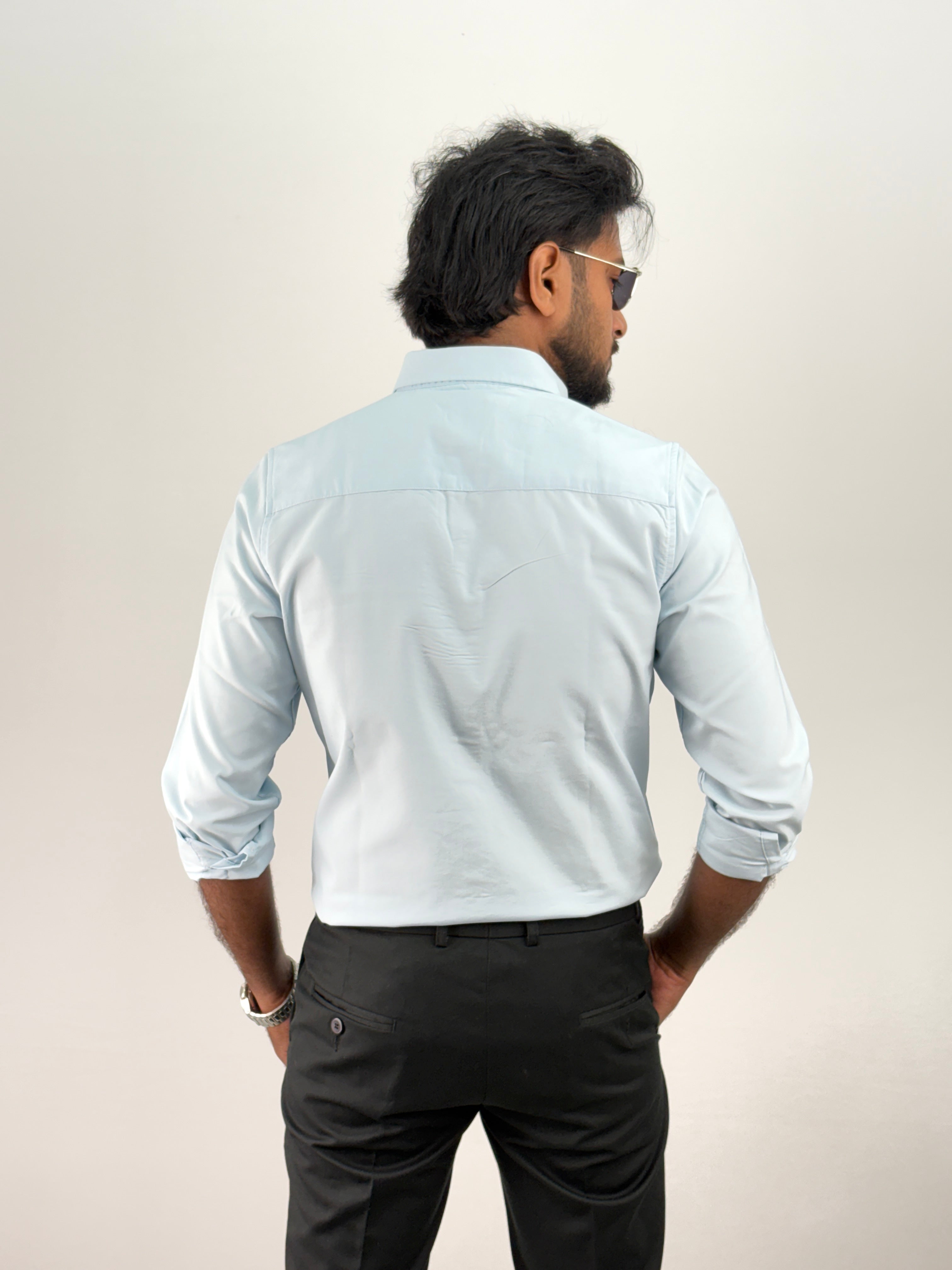 Ice Blue Plain Oxford Shirt 6