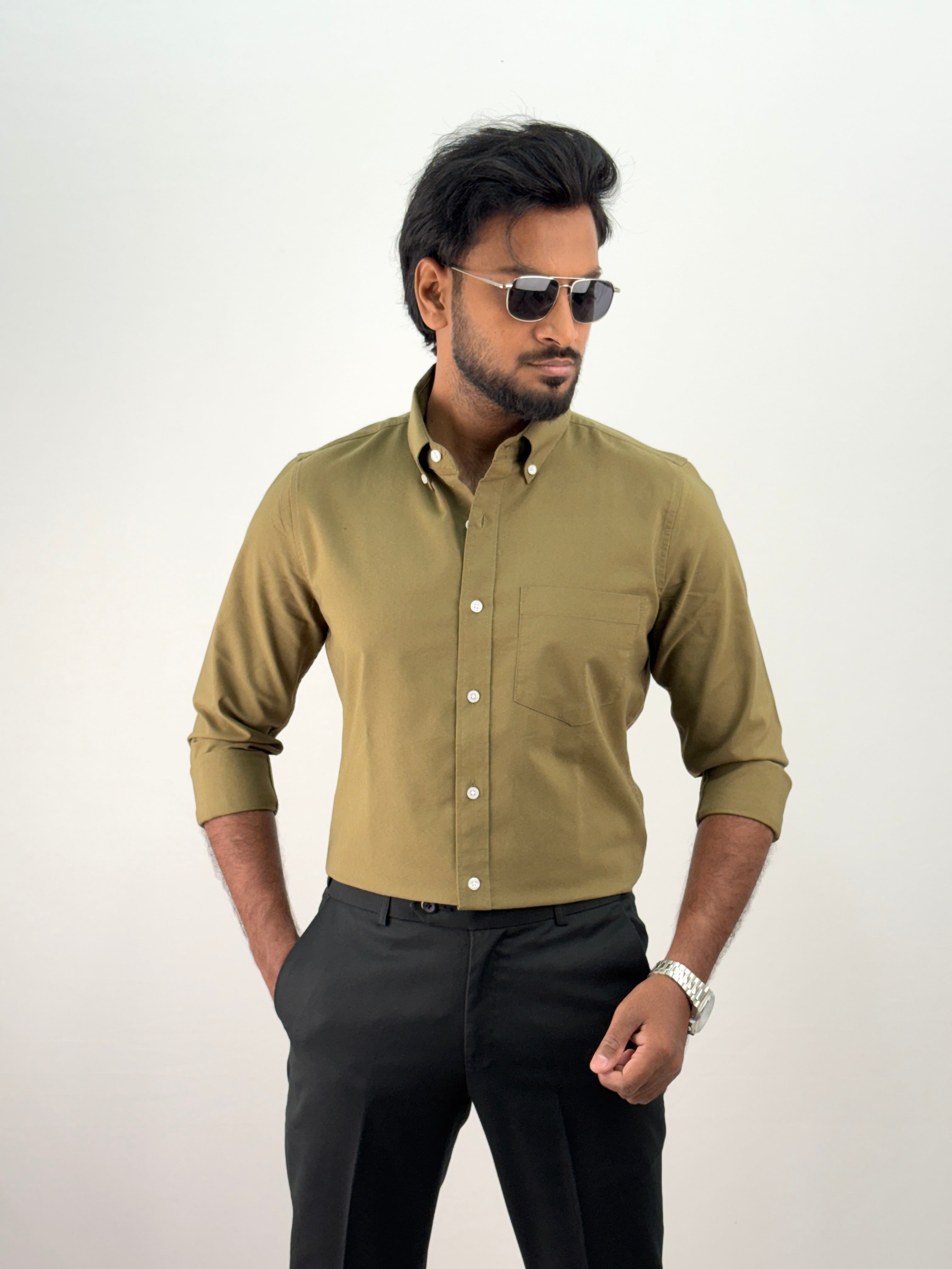 Olive Plain Oxford Shirt 6