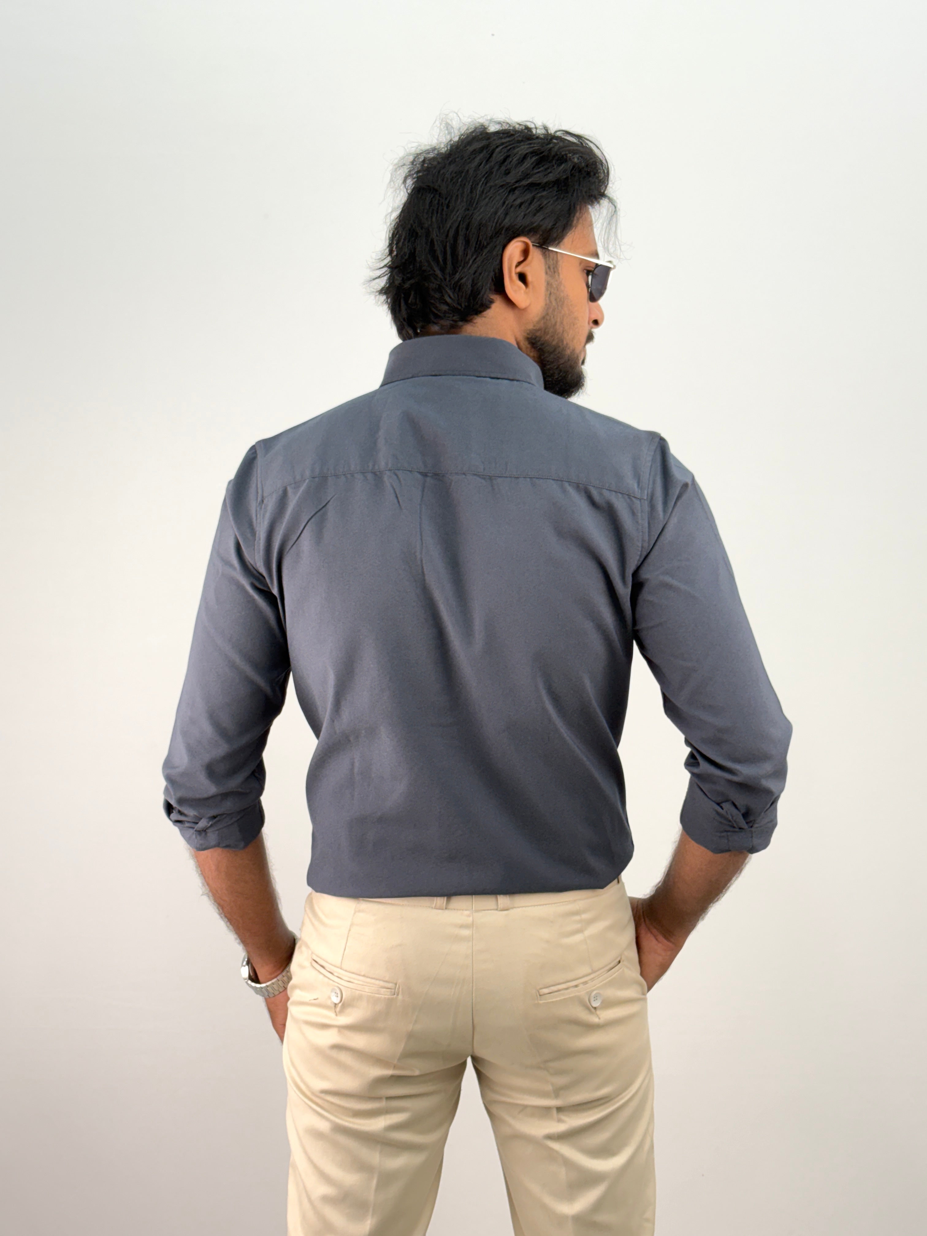 Dark Grey Plain Oxford Shirt 5