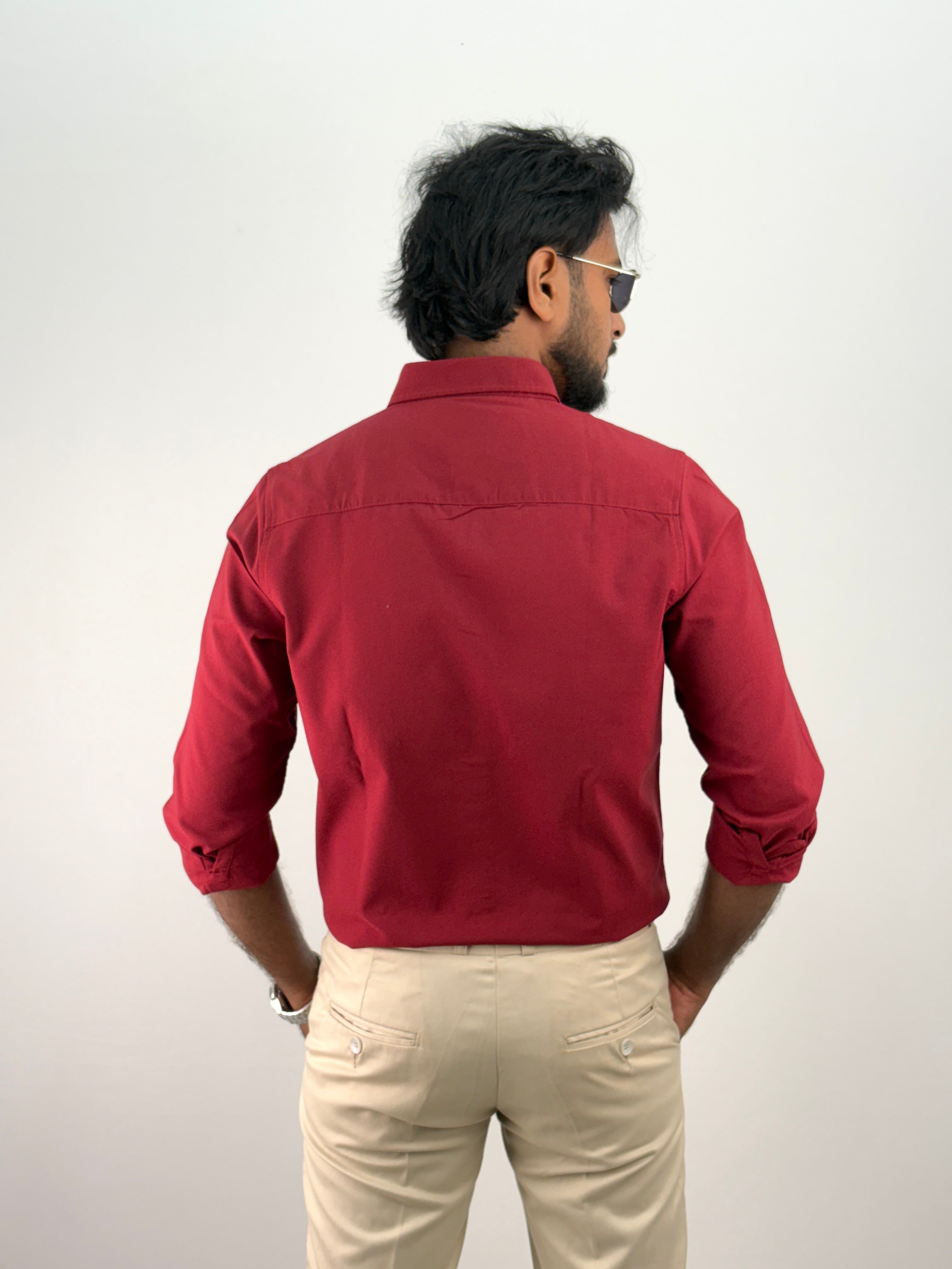 Red Plain Oxford Shirt 5