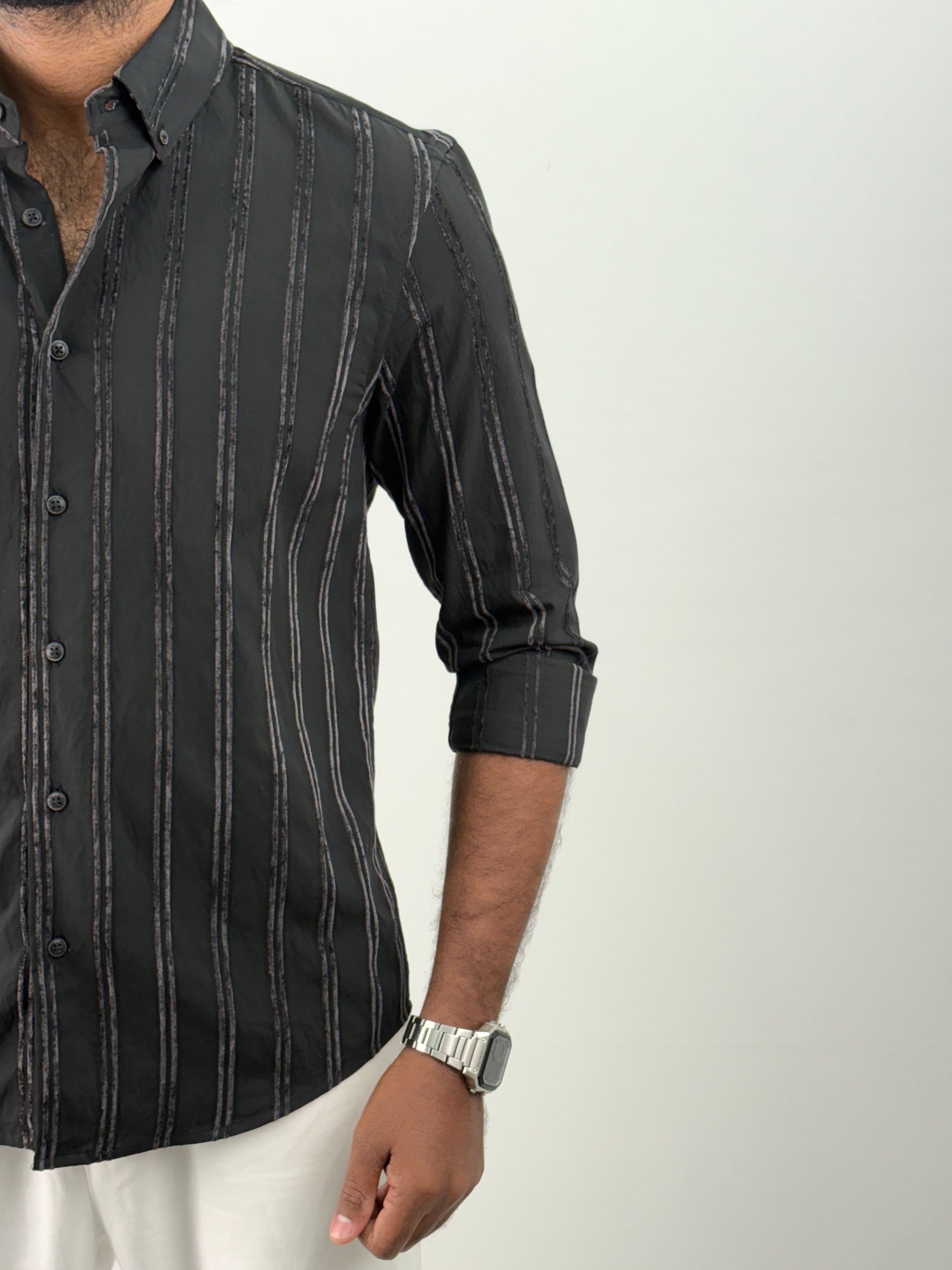 Black Self Stripe Shirt