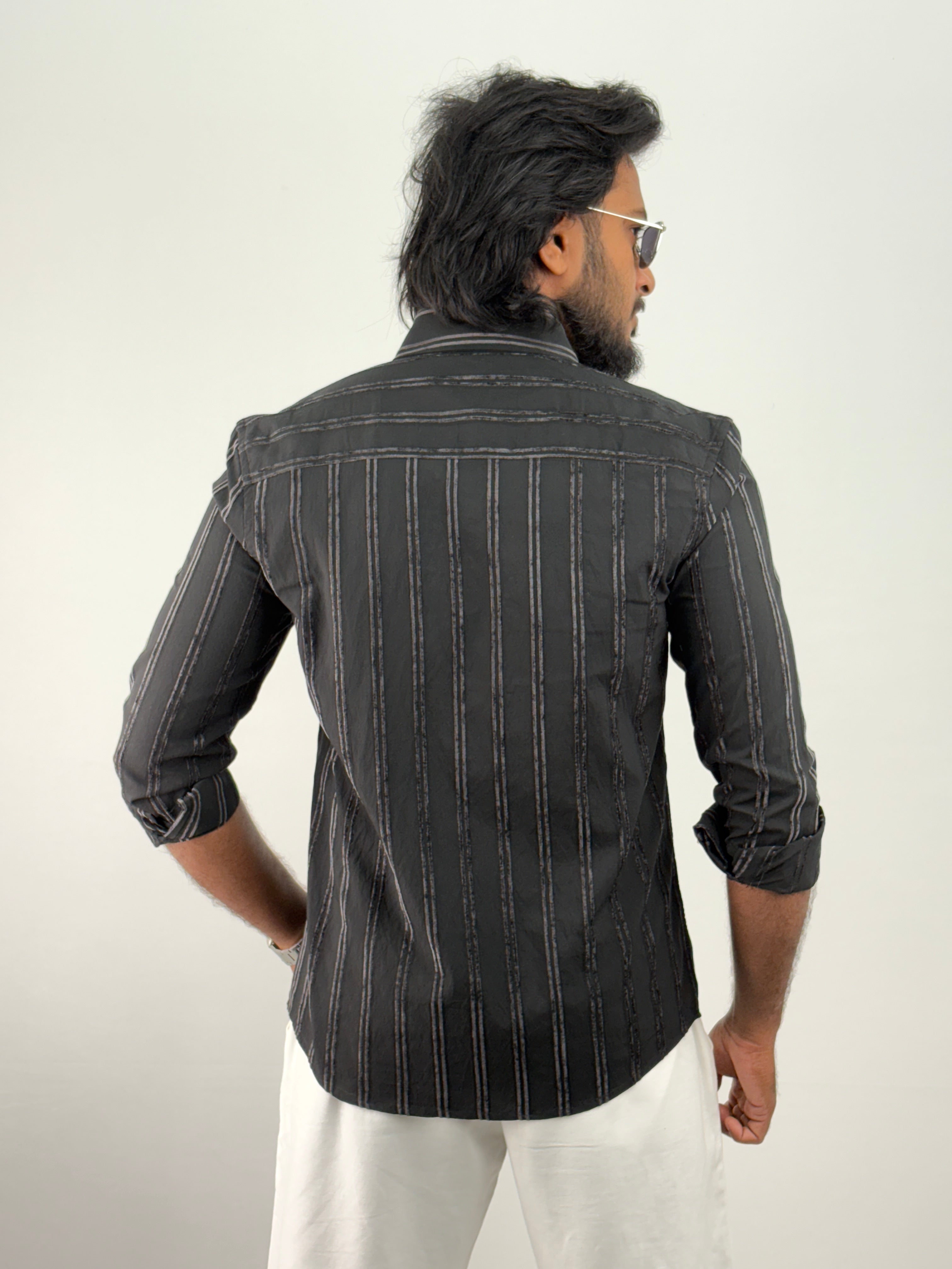 Black Self Stripe Shirt