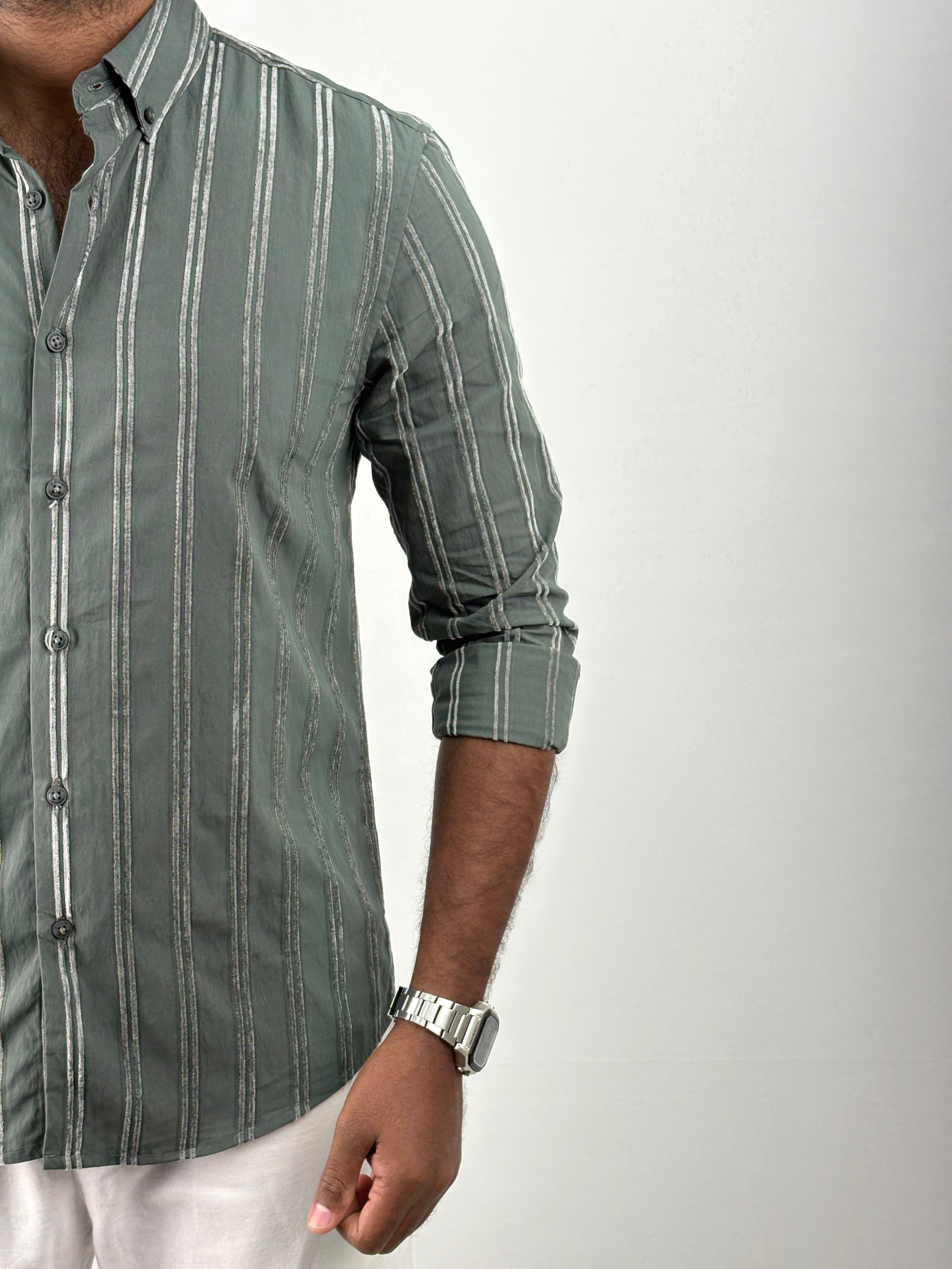 Green Self Stripe Shirt