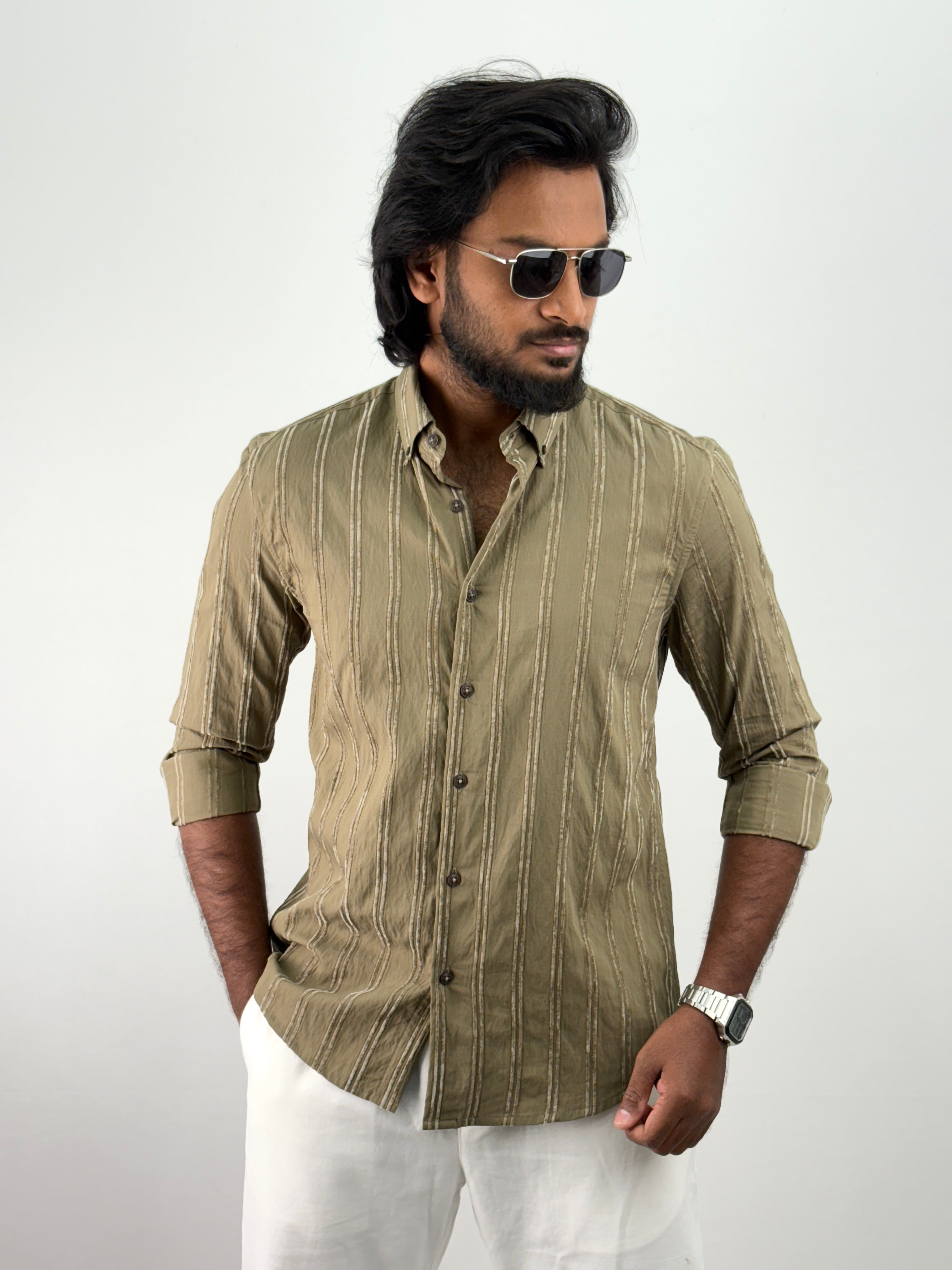 Olive Self Stripe Shirt