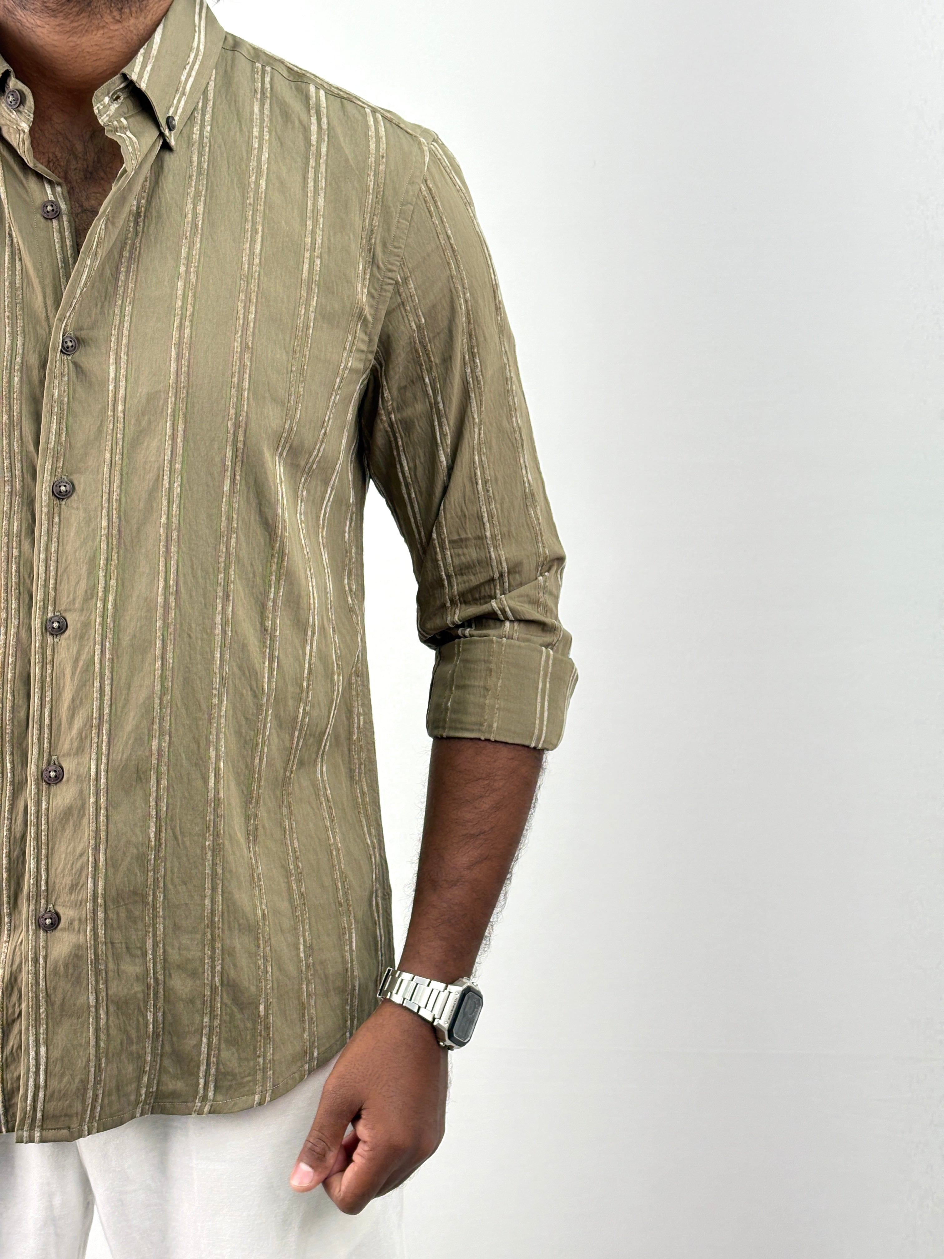 Olive Self Stripe Shirt