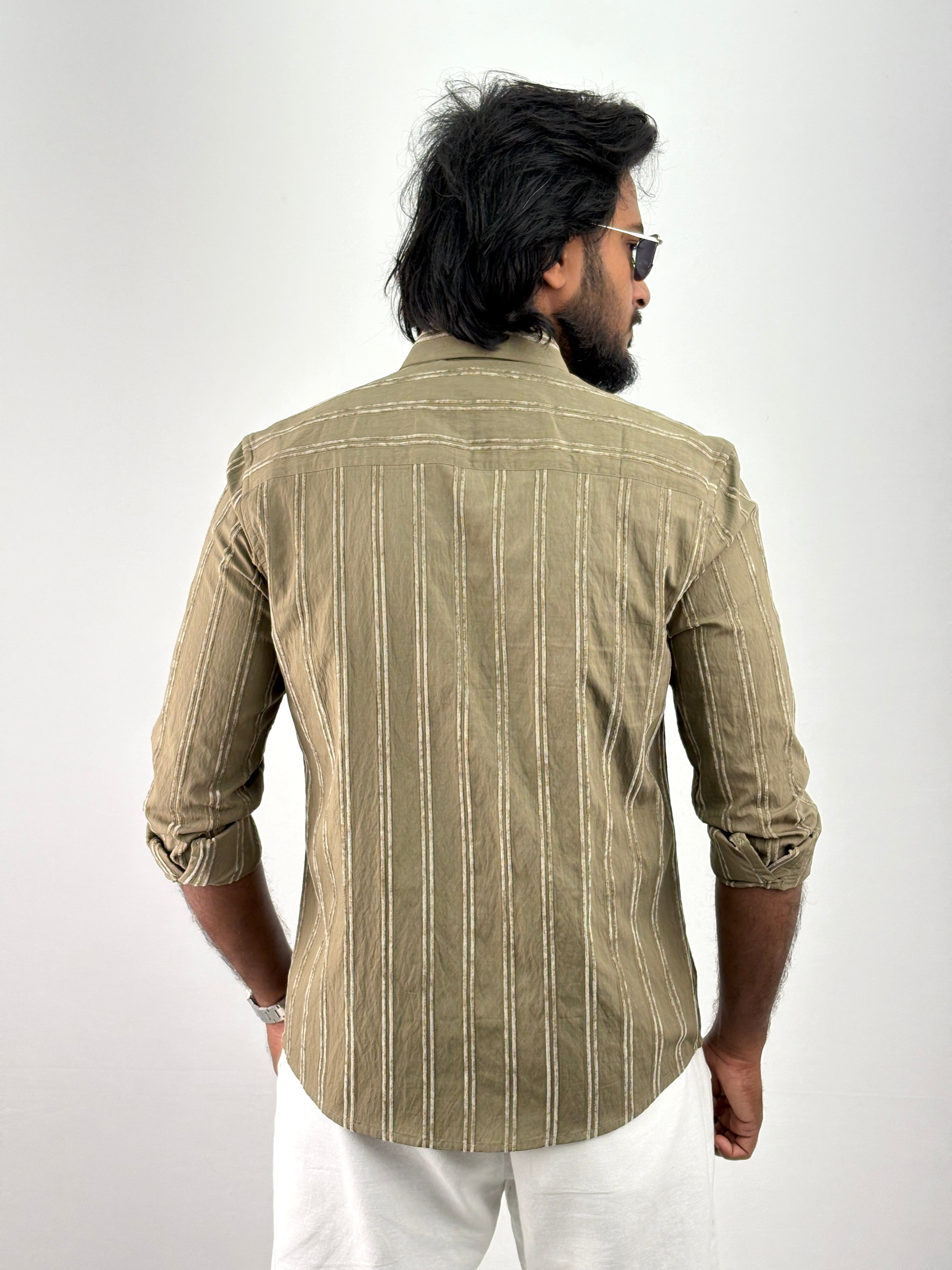 Olive Self Stripe Shirt