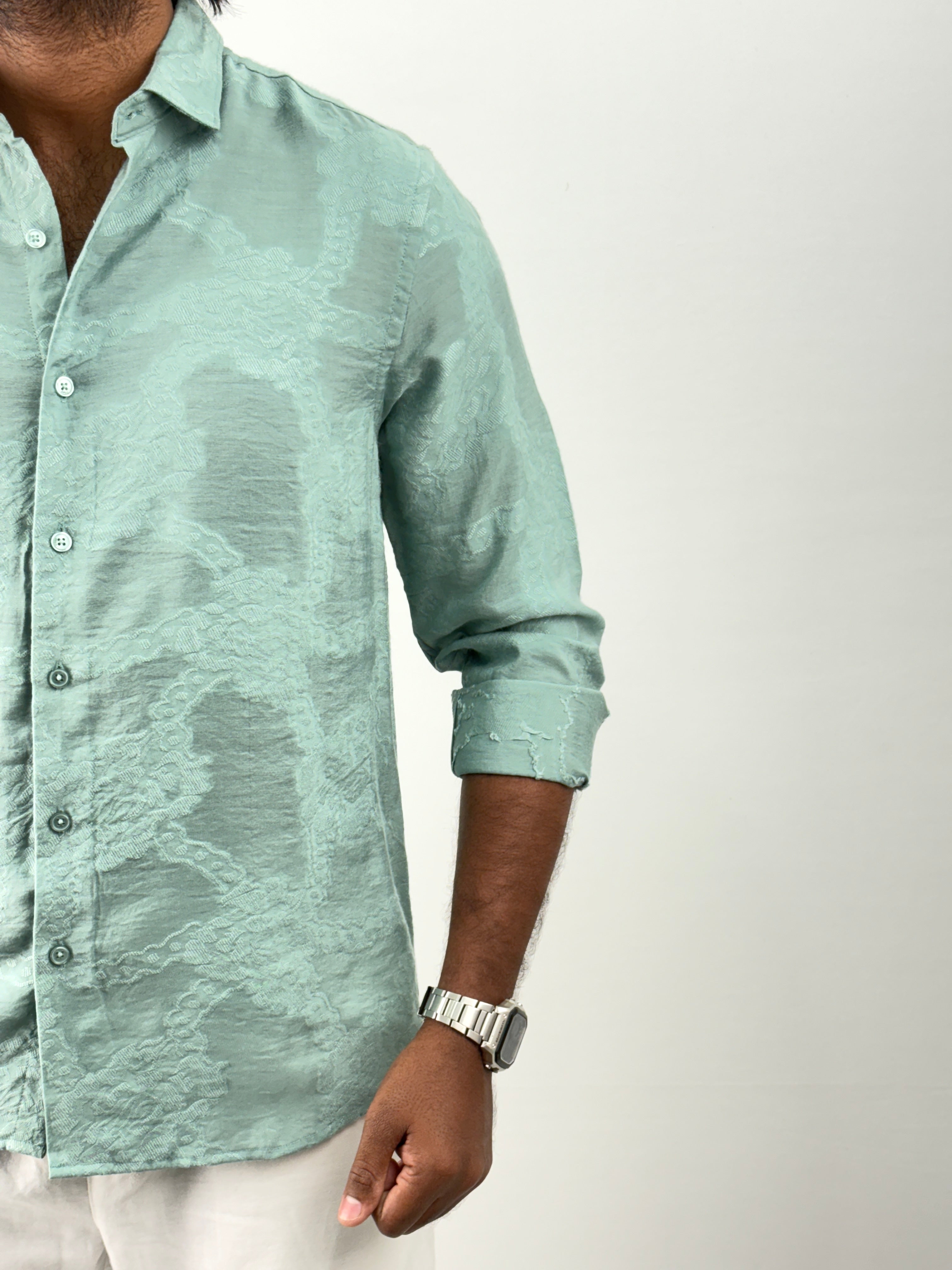 Green Self Design Shirt