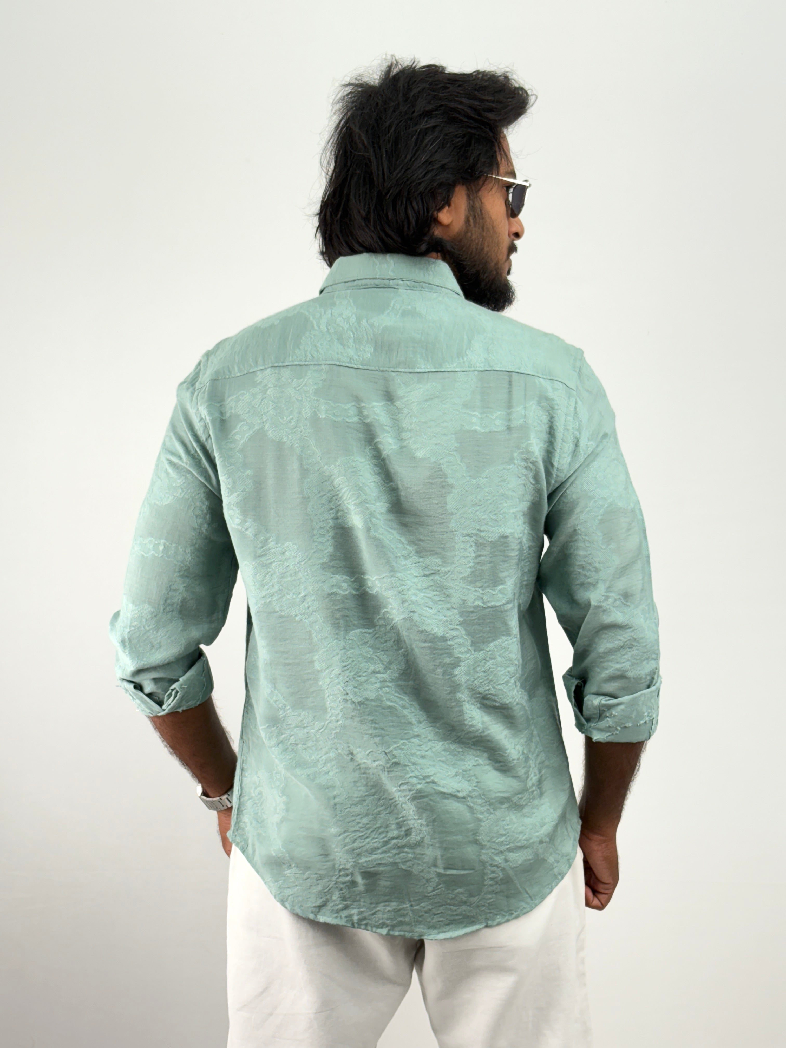 Green Self Design Shirt