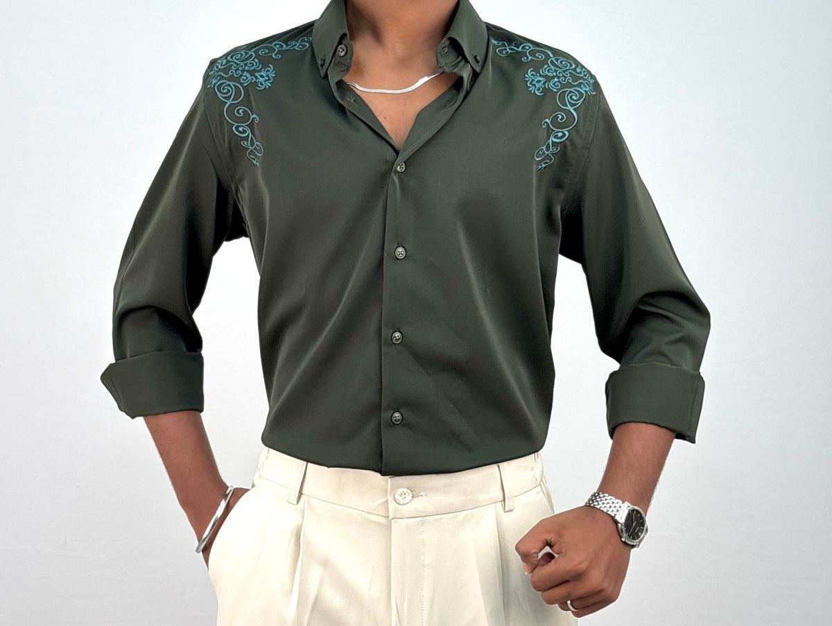 Dark Green IMP Embroidery Shirt