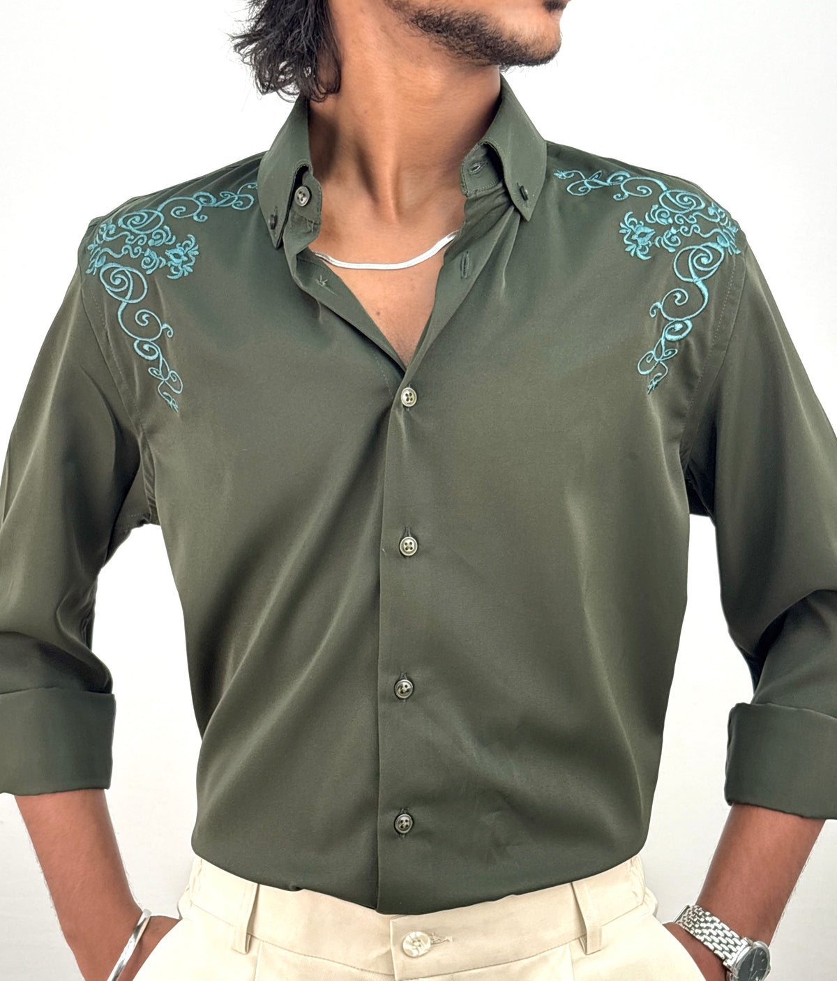 Dark Green IMP Embroidery Shirt